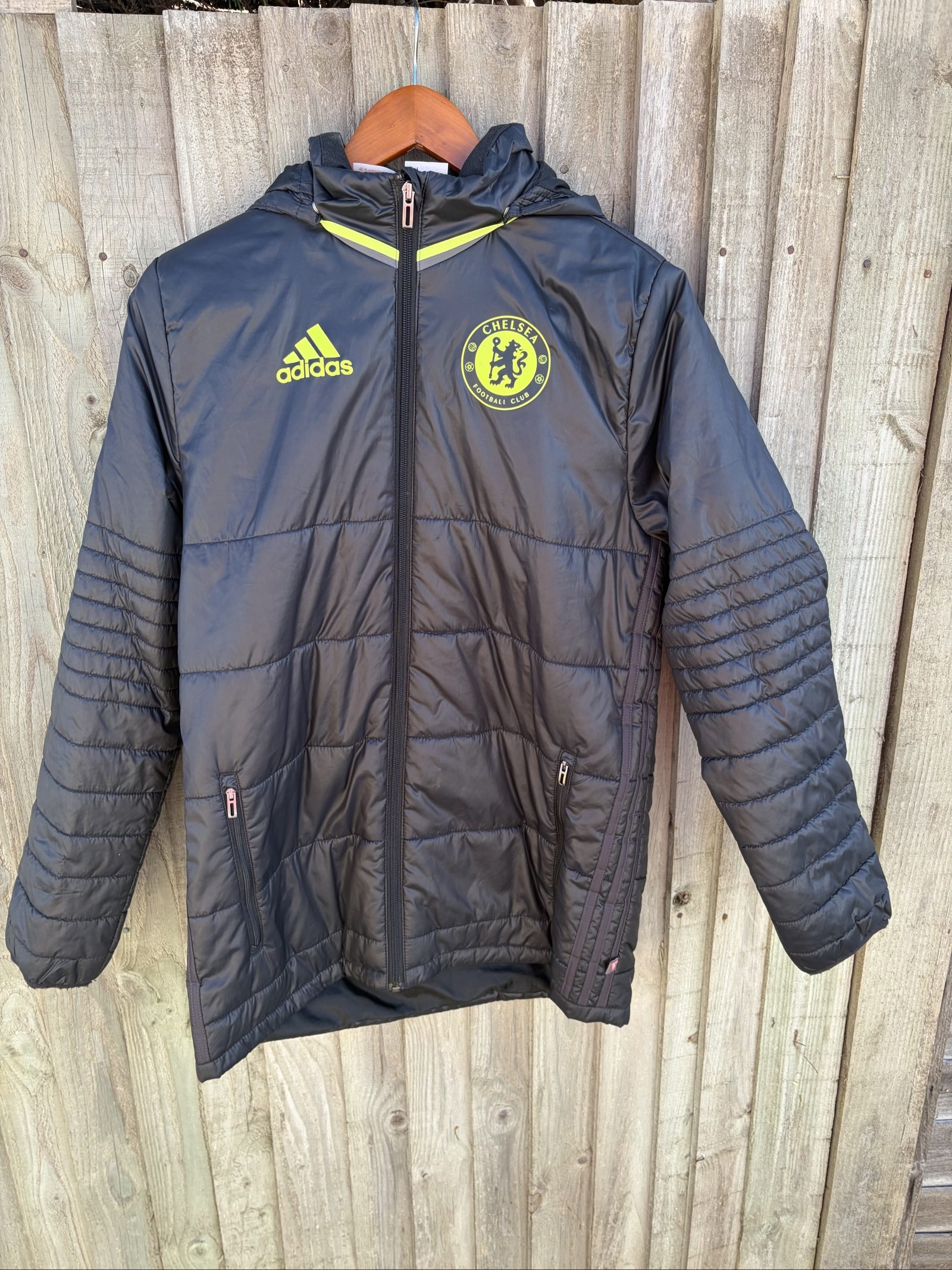 Adidas Black Chelsea FC Football Club Kids' L Hooded Puffer Jacket