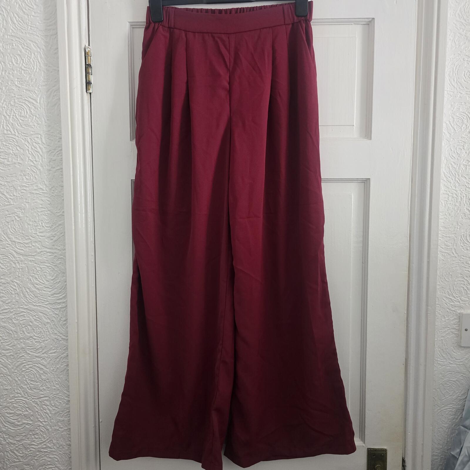 SHEIN Wide Leg Trousers in Burgundy, Size L (14/16), floaty, elasticated