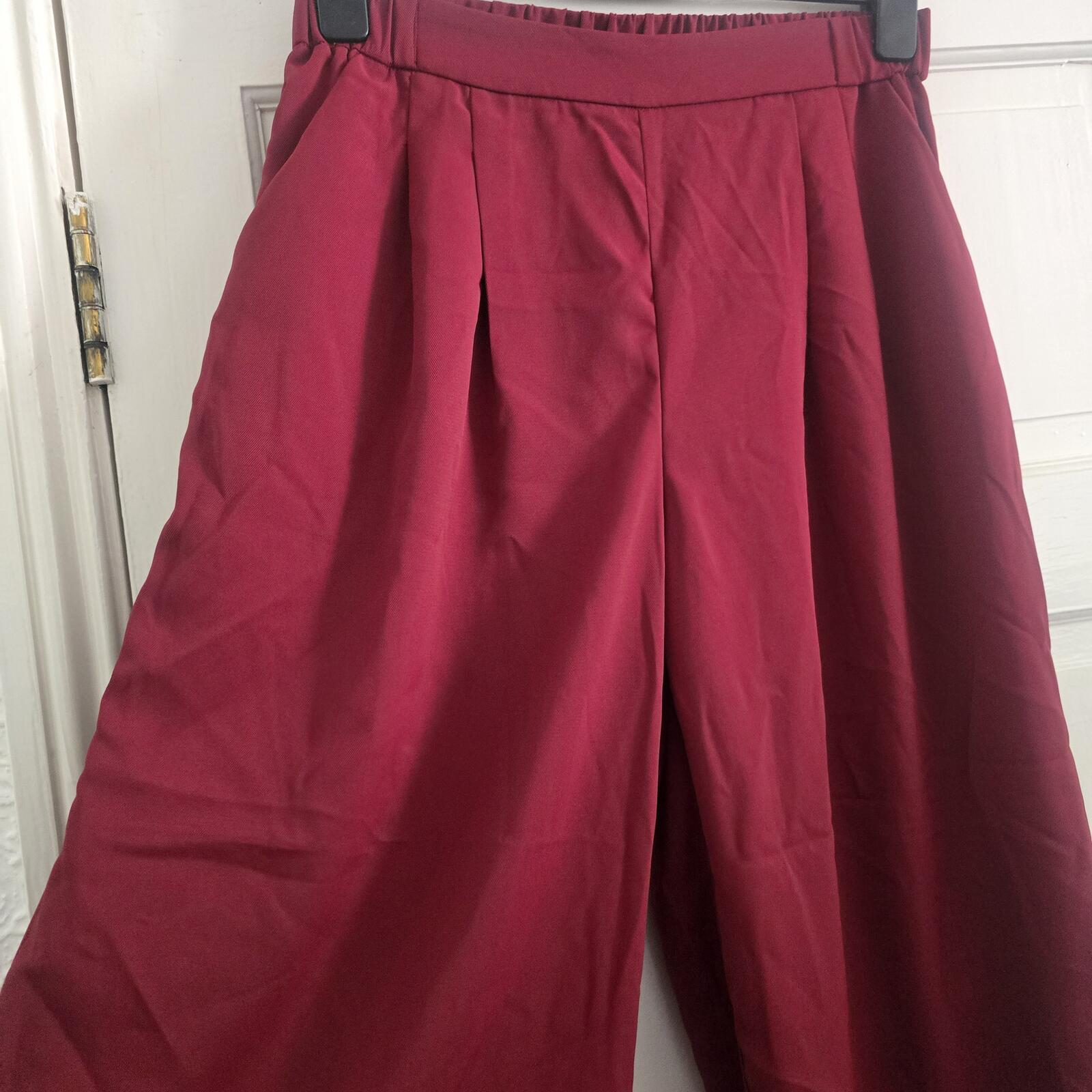 SHEIN Wide Leg Trousers in Burgundy, Size L (14/16), floaty, elasticated image 5
