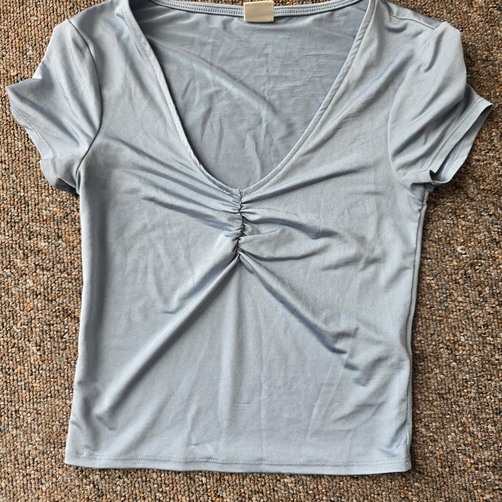 Light Blue Ruched Front Short Sleeve Top XS, Urban Outfitters, slinky