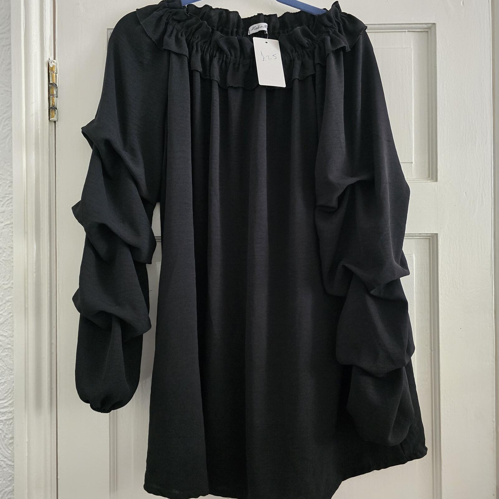 Italy Moda Black Ruffled Sleeve, Off-Shoulder Bardot Top, BNWT, Size L image 2