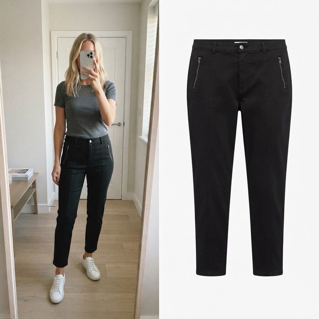 M&S Khaki Regular Length Trousers with Zip Pockets, size 24, plus size