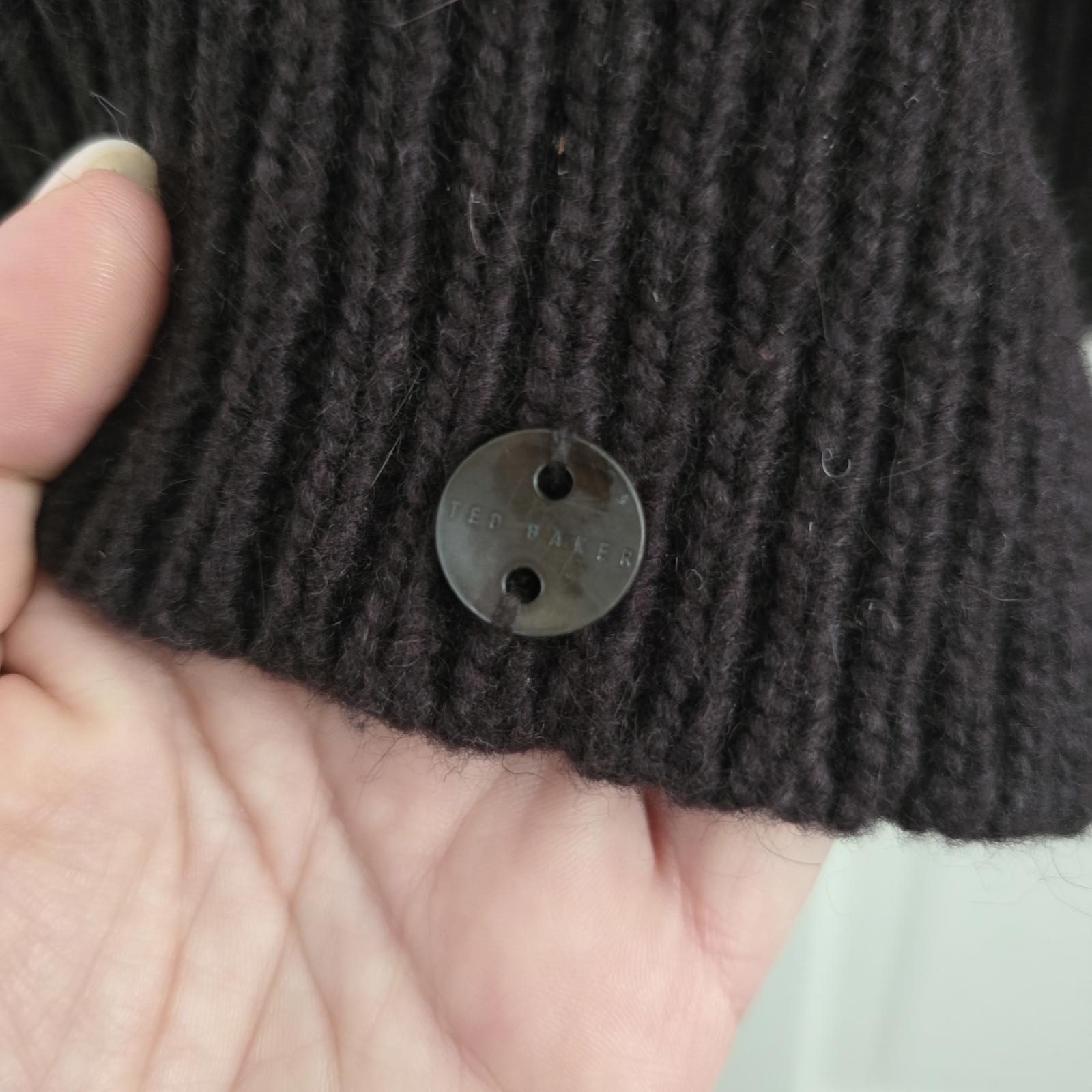 Ted Baker Brown Wool Blend Shawl Collar Cardigan Sweater, Wrap belt, bobble image 4