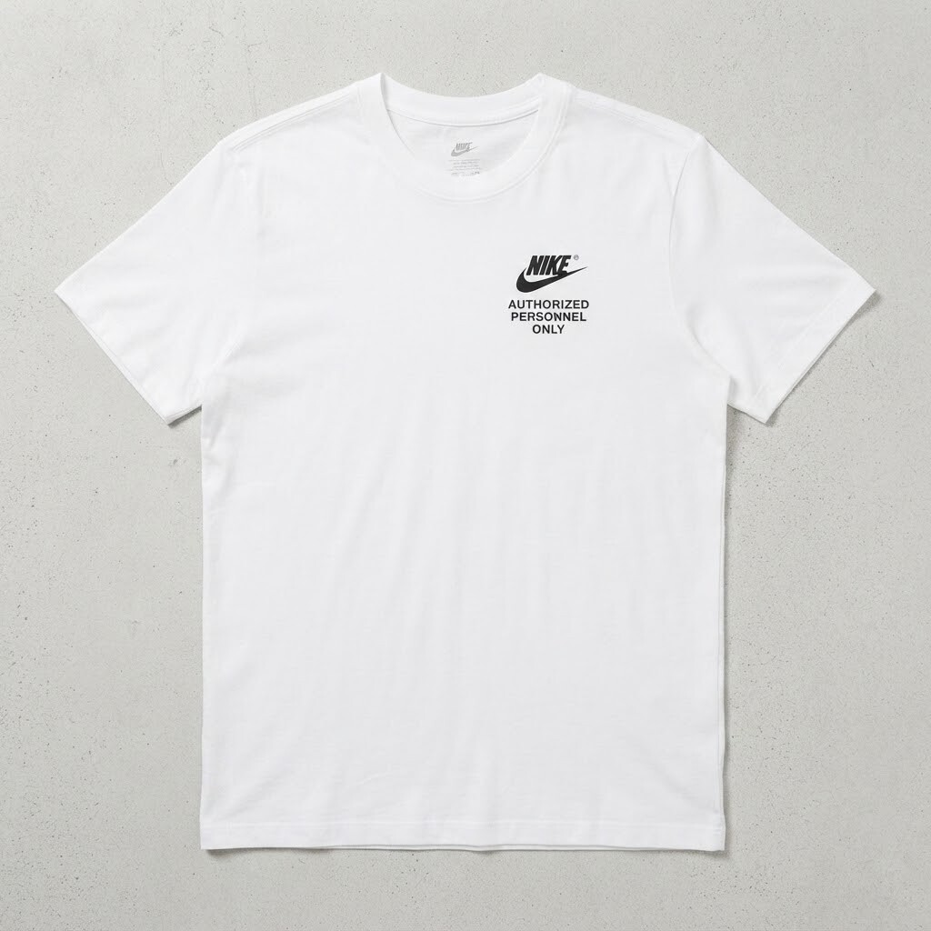 Mens Nike The Nike Tee Authorized Personnel Only White T-Shirt Loose Fit Logo, size M, rare