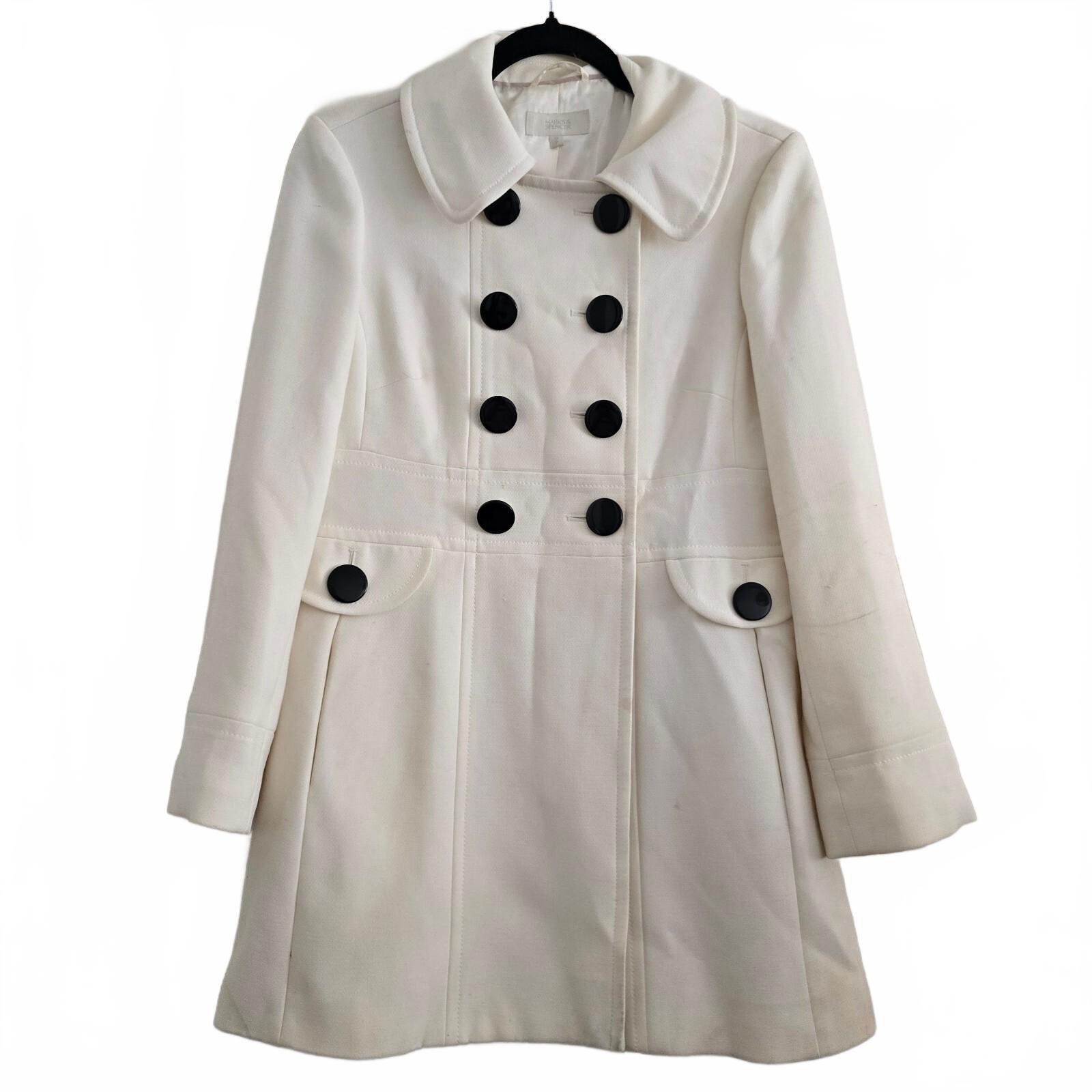Marks & Spencer Cream Double-Breasted Pea Coat with Black Buttons Size 10P image 2