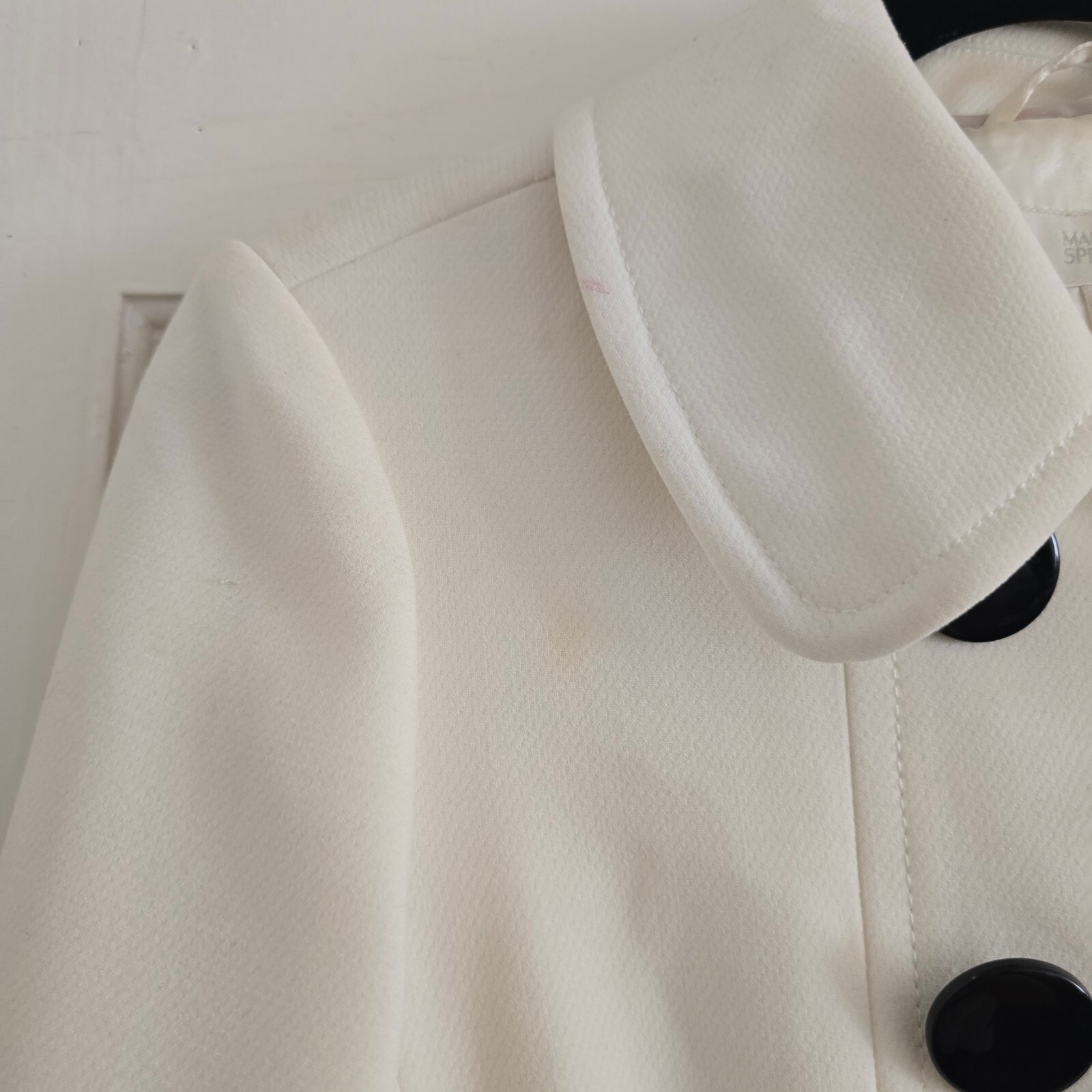 Marks & Spencer Cream Double-Breasted Pea Coat with Black Buttons Size 10P image 6