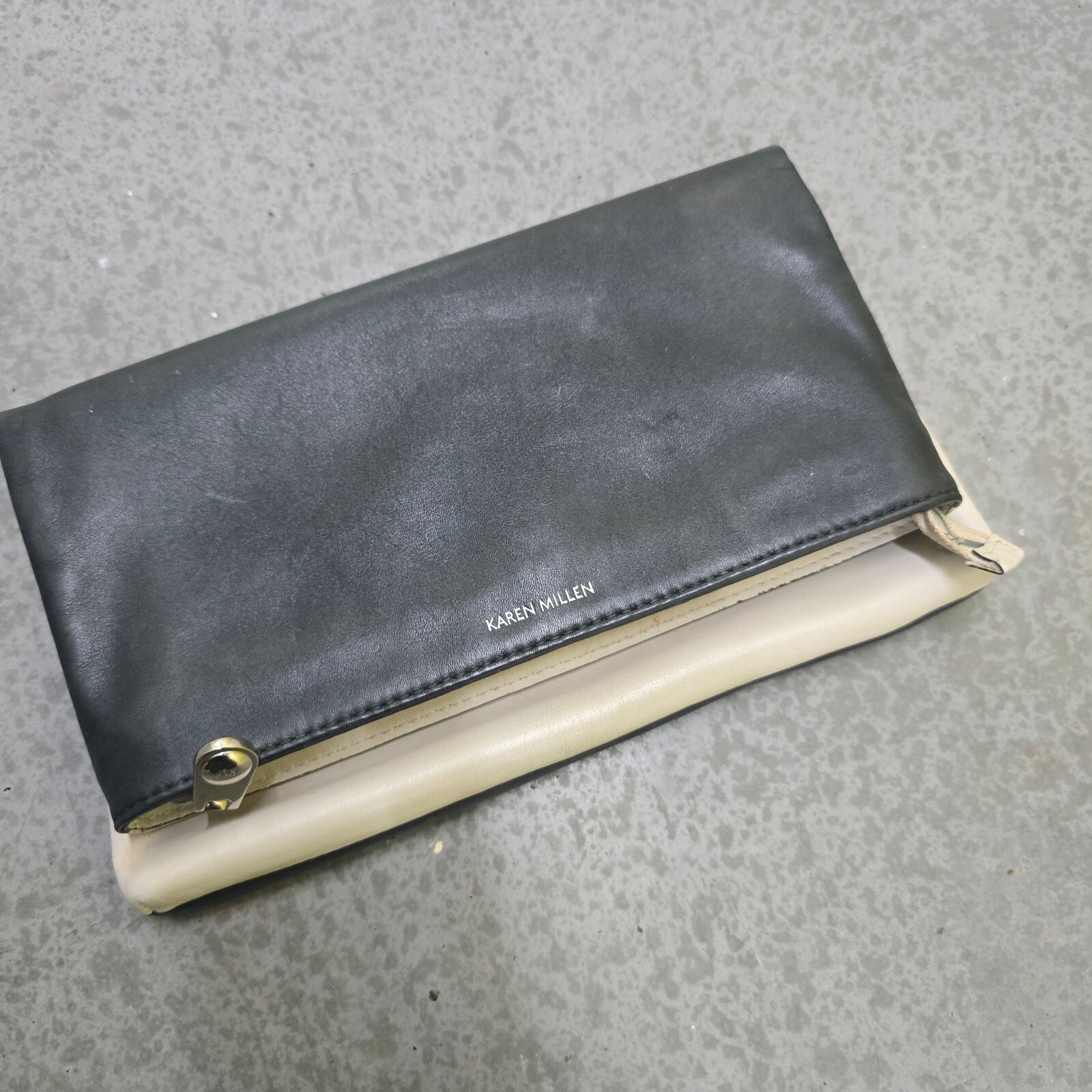Karen Millen Two-Tone Leather Clutch Bag, multiple compartments