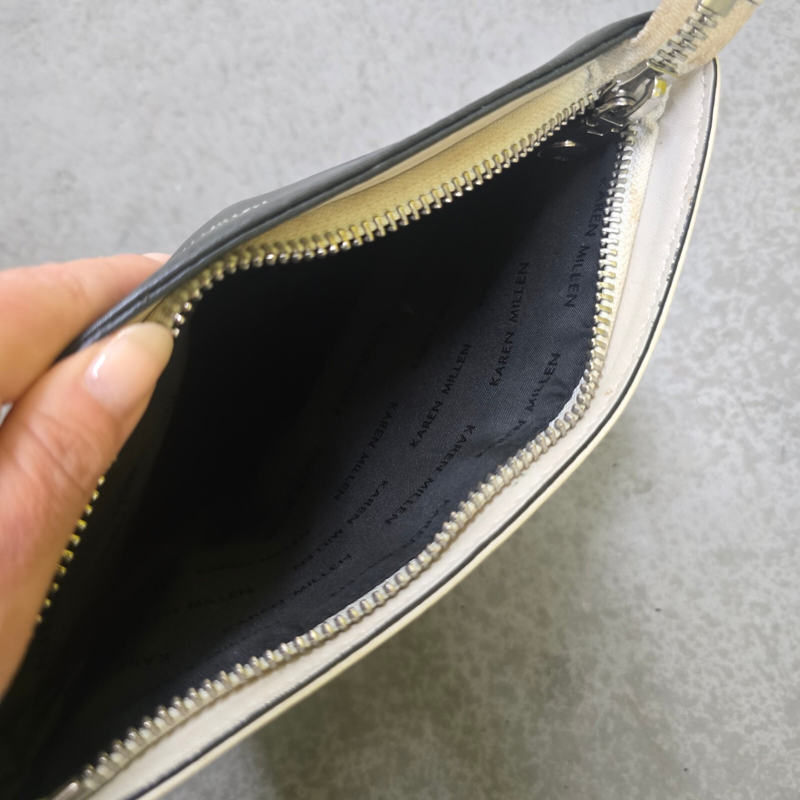 Karen Millen Two-Tone Leather Clutch Bag, multiple compartments image 3