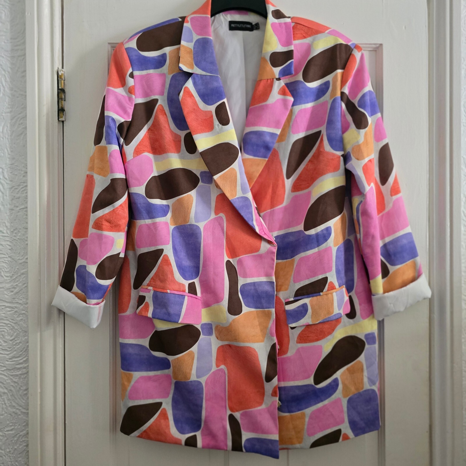 PrettyLittleThing Multicolour Abstract Print Blazer UK 14, oversized, retro image 2