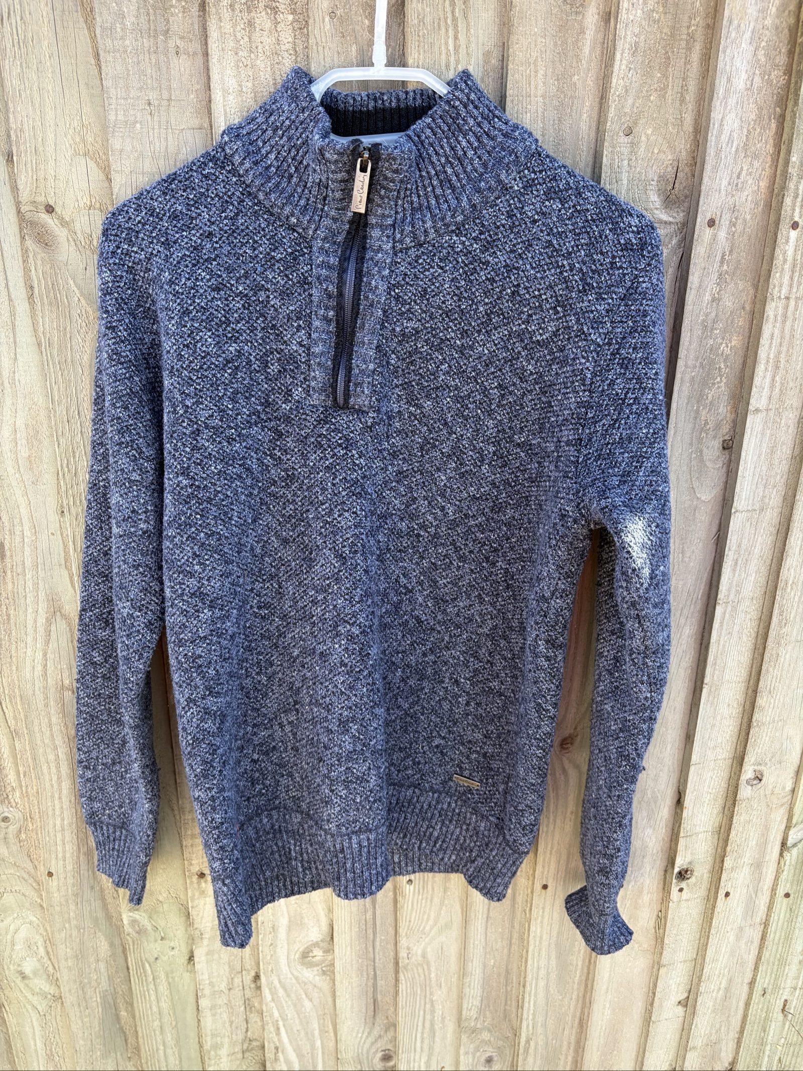 Pierre Cardin Men's Grey Zip-Neck Wool Blend Jumper Large