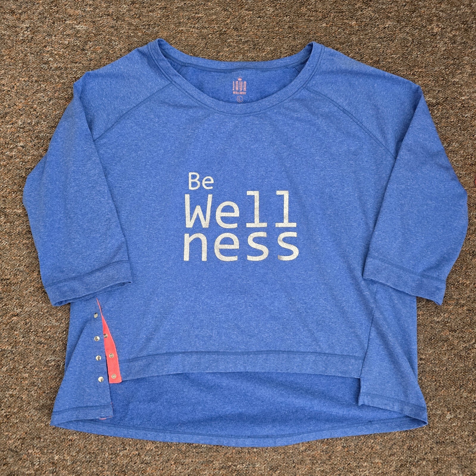 Be Wellness Slogan Blue Gym Yoga Top – Boxy Fit – Popper Sides – Size L, Java
