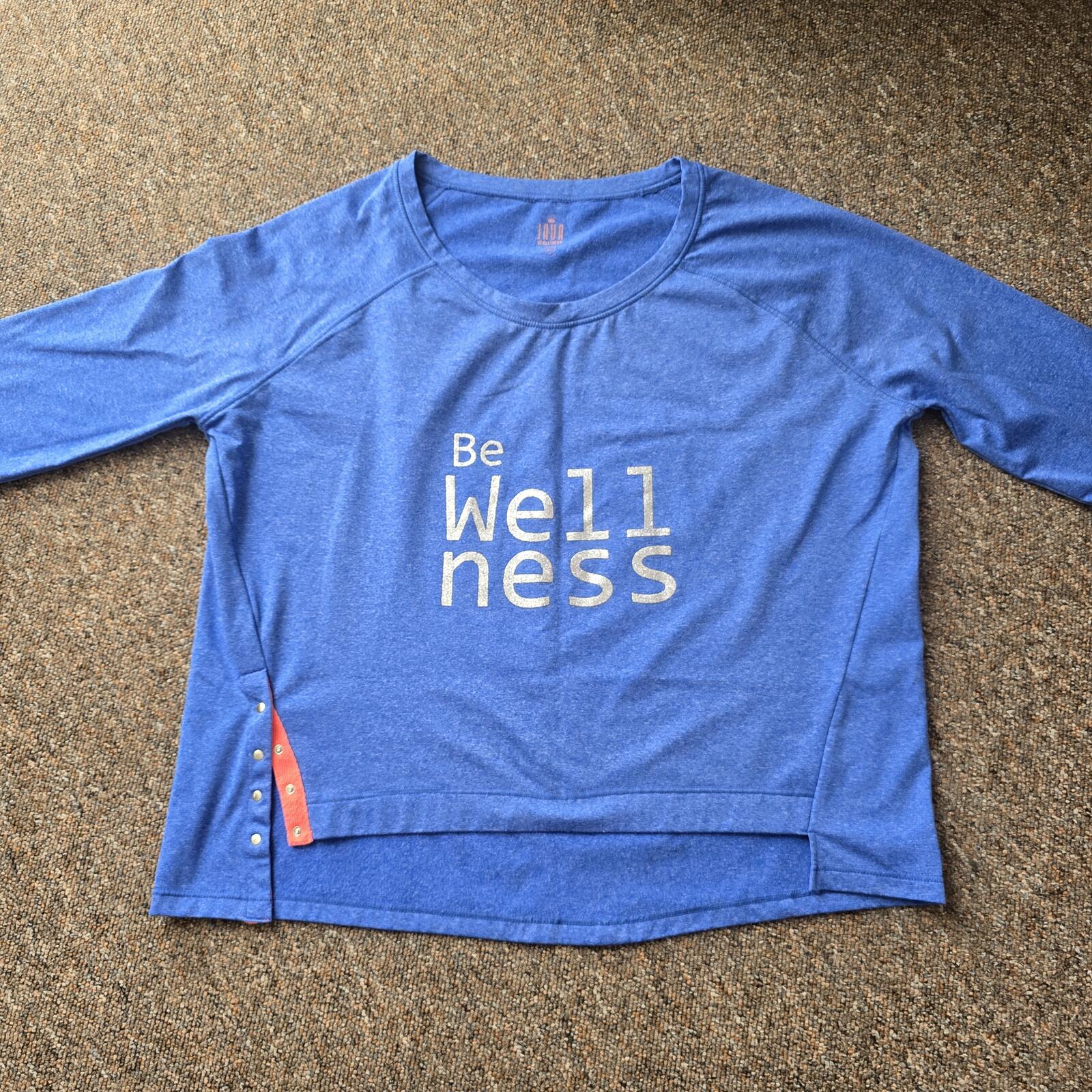 Be Wellness Slogan Blue Gym Yoga Top – Boxy Fit – Popper Sides – Size L, Java image 2