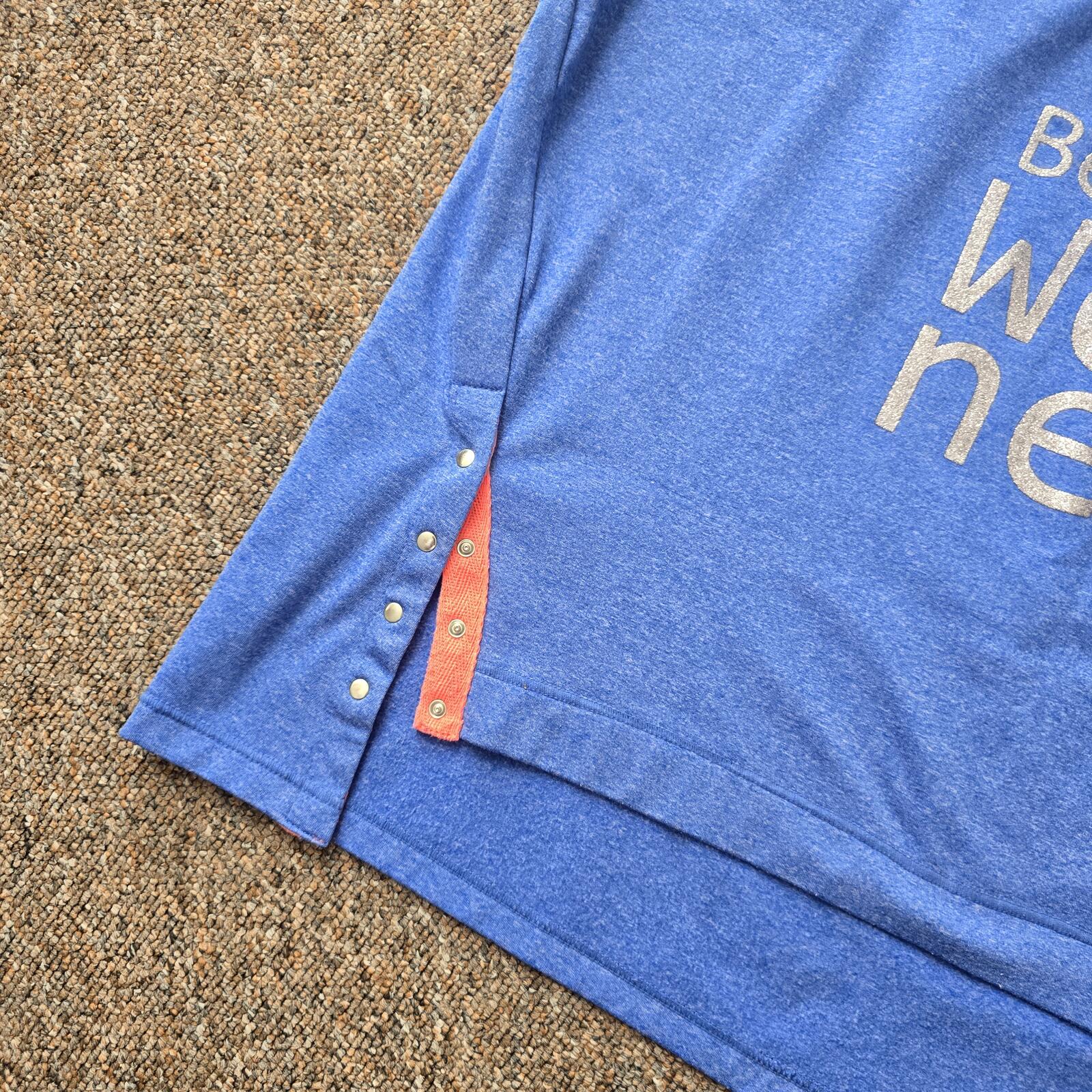 Be Wellness Slogan Blue Gym Yoga Top – Boxy Fit – Popper Sides – Size L, Java image 3