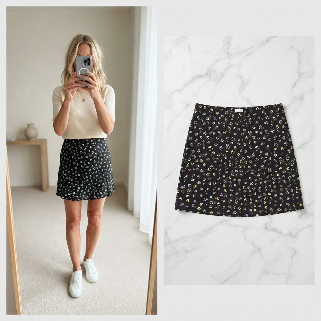 H&M Divided Black Floral Mini Skirt Size UK 6