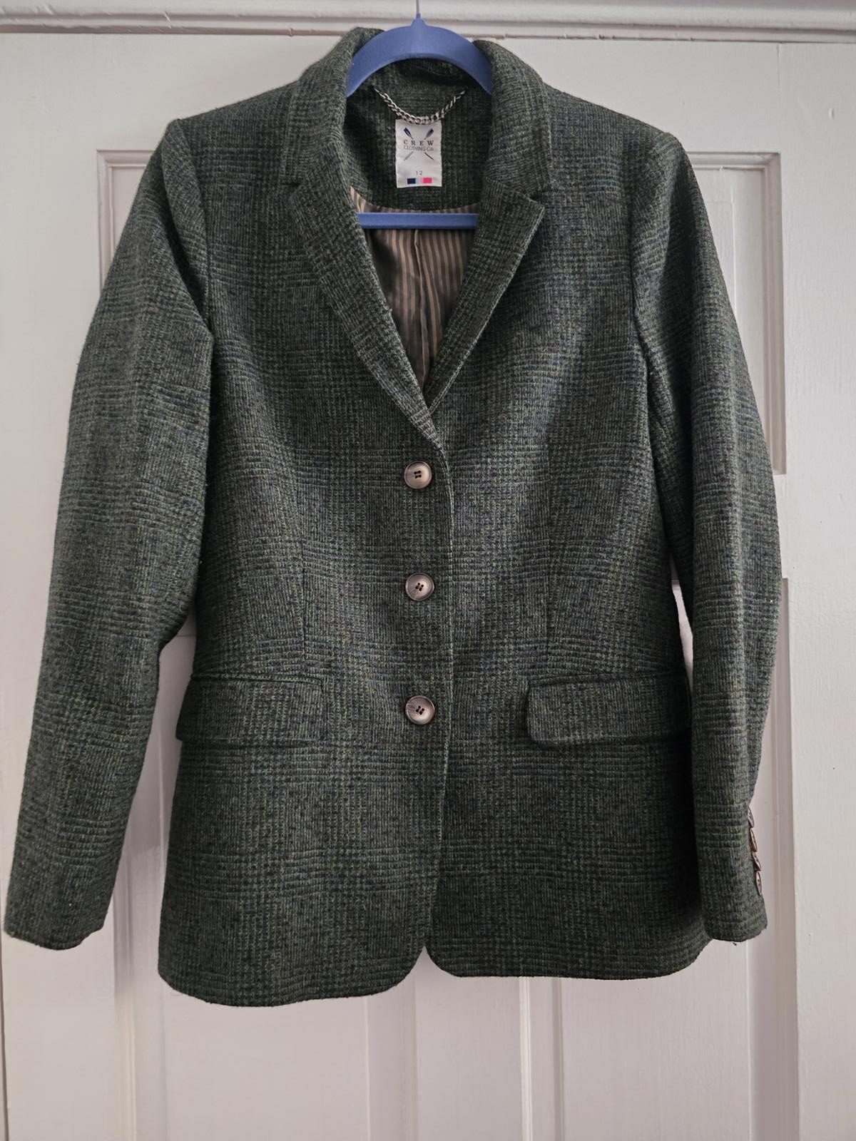 Crew Clothing Herringbone Tweed Khaki Blazer, size 12
