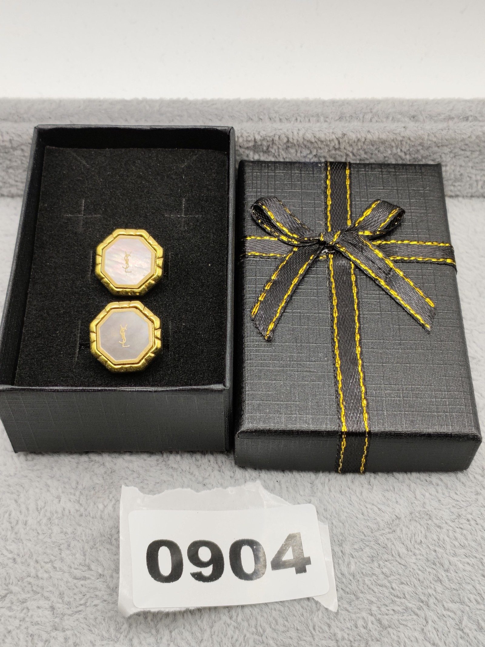 YSL Mother of Pearl & Gold Tone Cufflinks