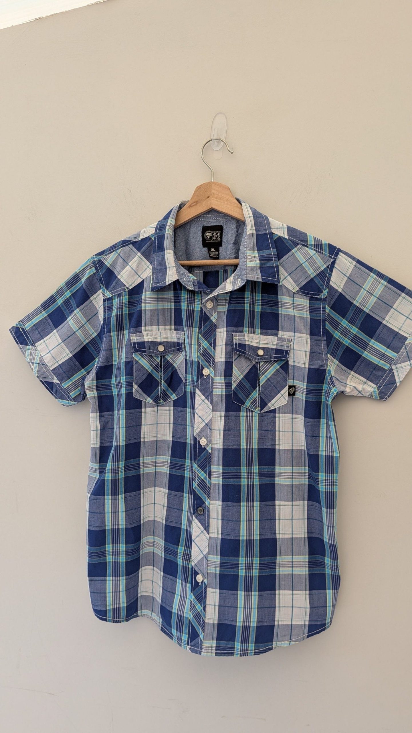 Black Jack Men's Blue, White & Green Check Casual Shirt XL