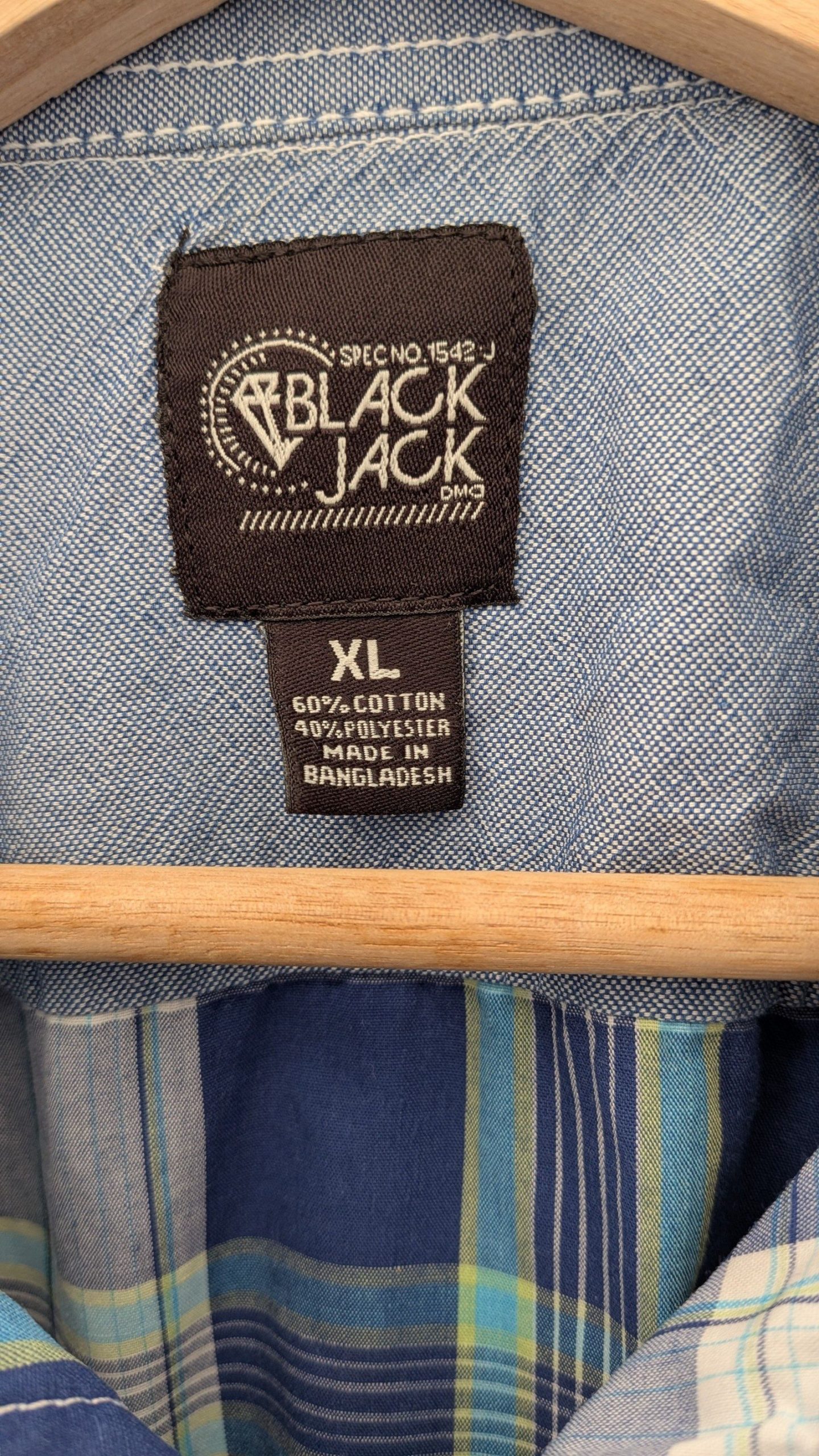 Black Jack Men's Blue, White & Green Check Casual Shirt XL image 3