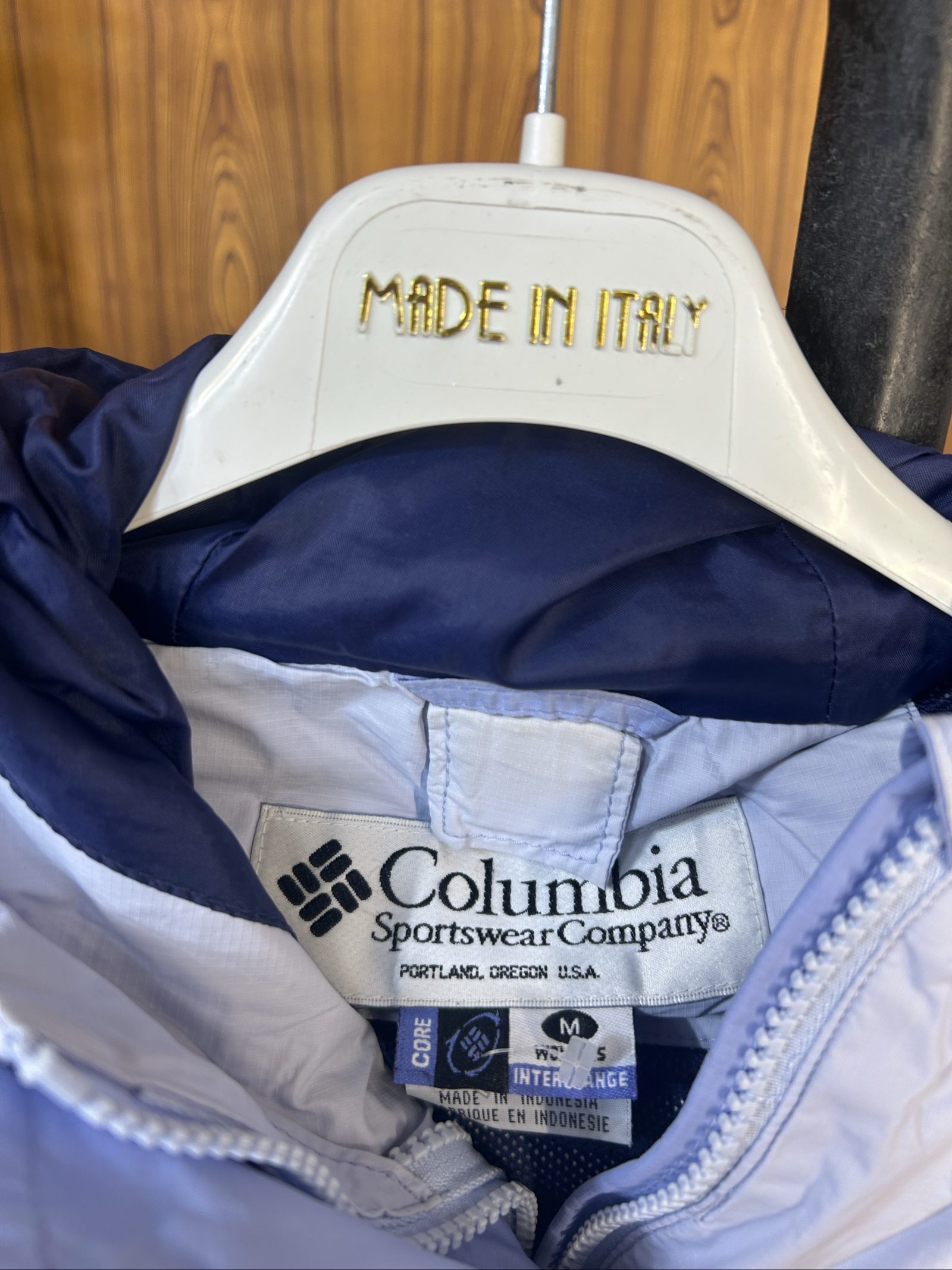 Columbia donna Giacca a Vento Bianca e Azzurra M Impermeabile con Cappuccio image 2