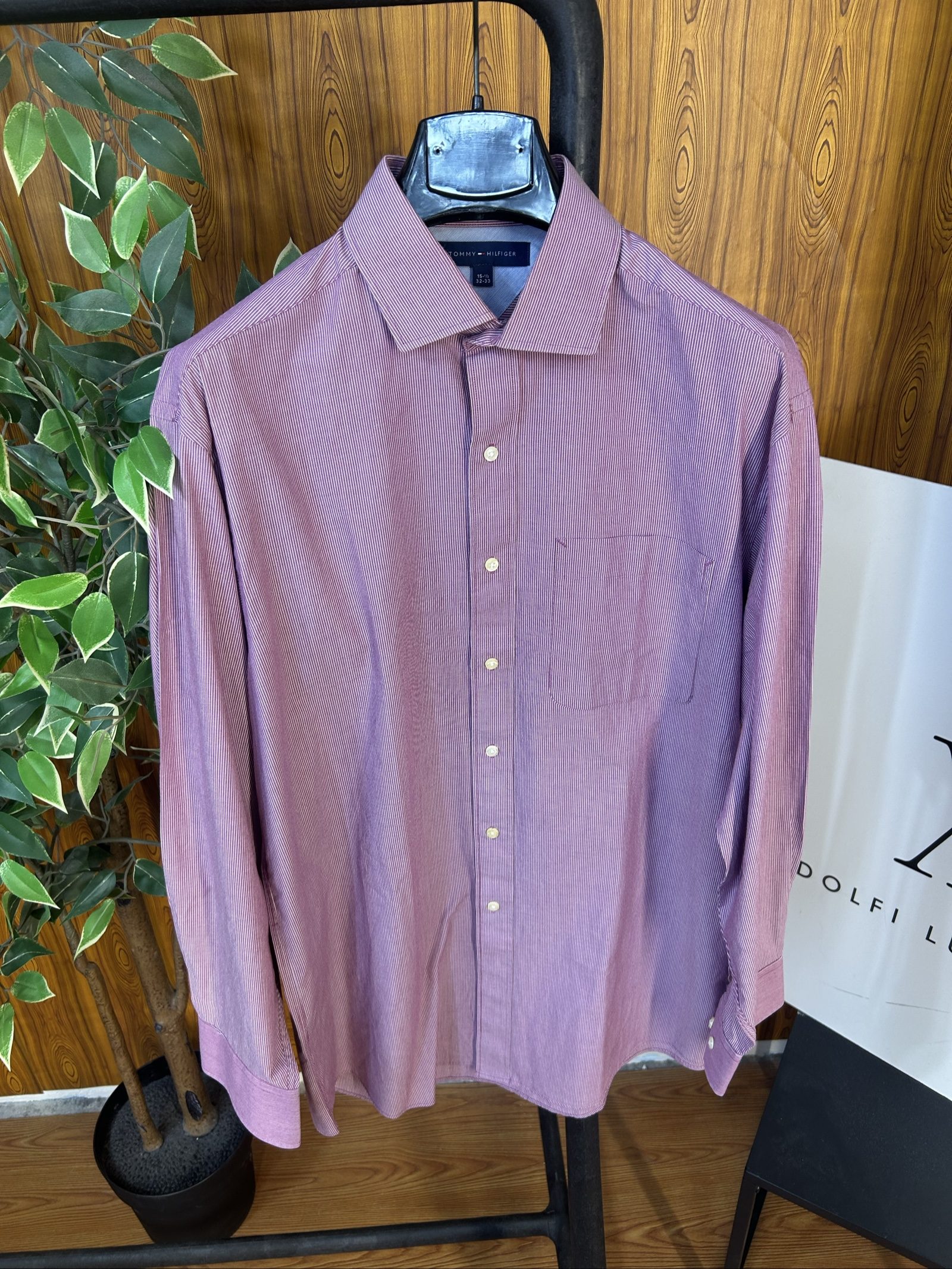 Tommy Hilfiger Camicia Uomo Viola a Righe Taglia 15-1/2 32-33 Cotone