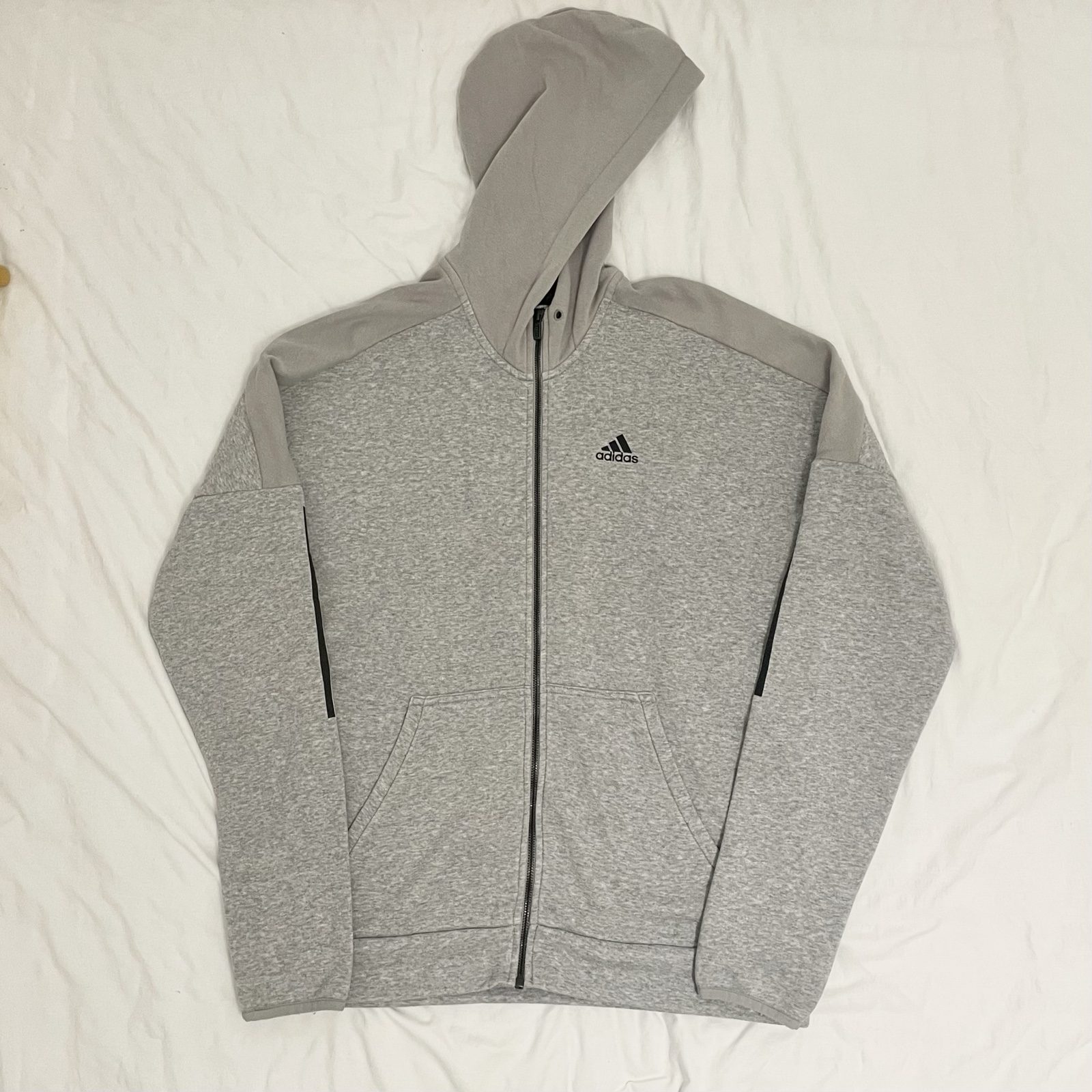 Adidas Men's Grey Full-Zip Hoodie Large Black Logo