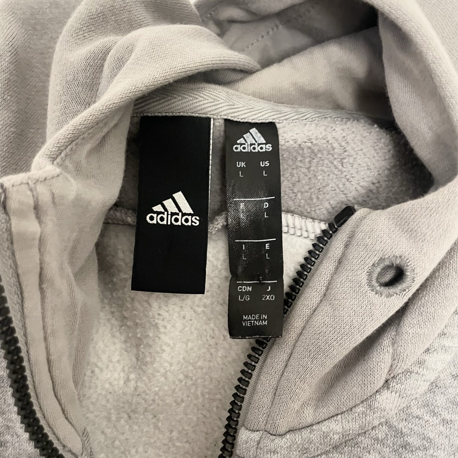 Adidas Men's Grey Full-Zip Hoodie Large Black Logo image 4