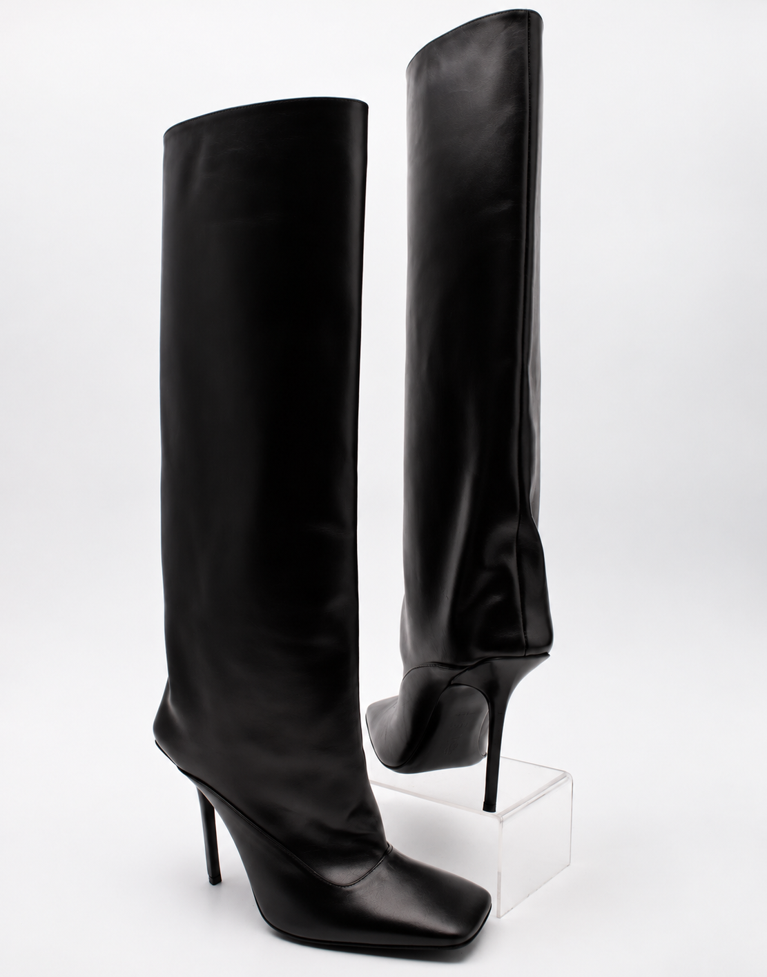 New The Attico Sienna Black Leather Knee-High Boots Size 39.5 / US 9.5