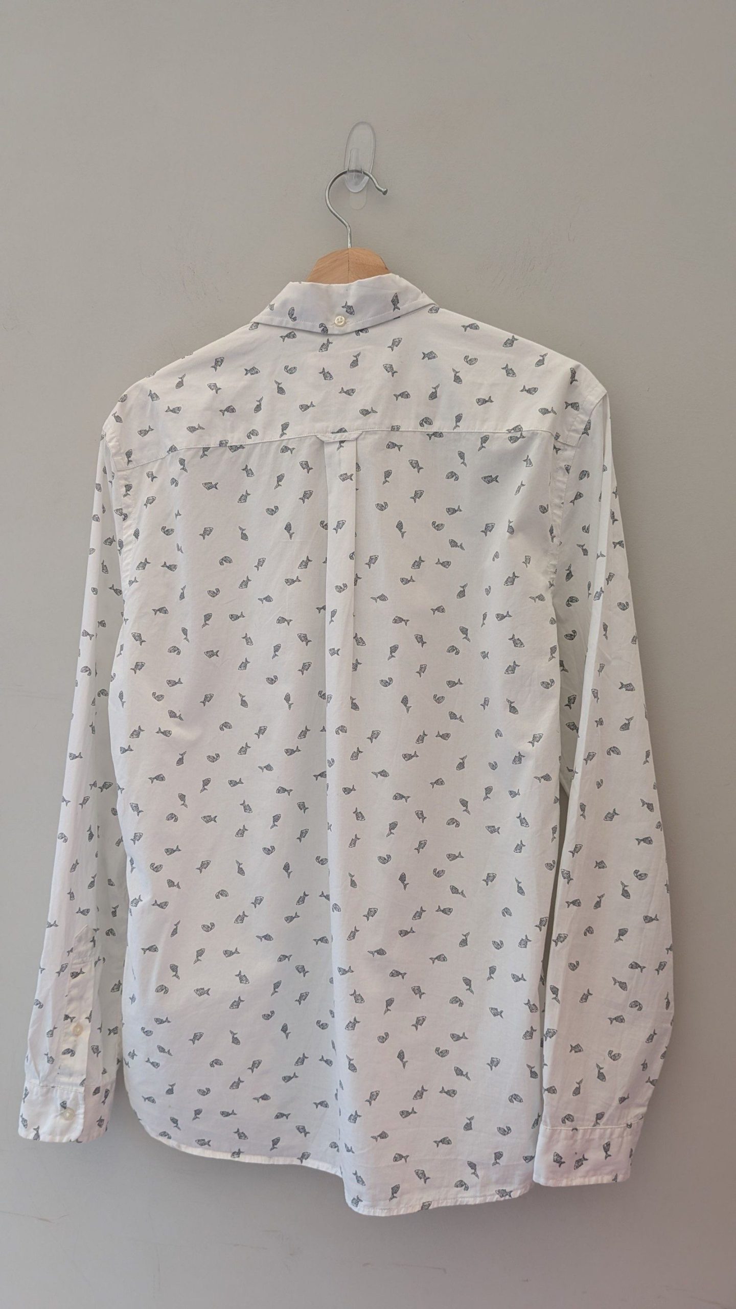 Next White & Dark Blue Fish Print Men's Shirt Medium 100% Cotton image 8