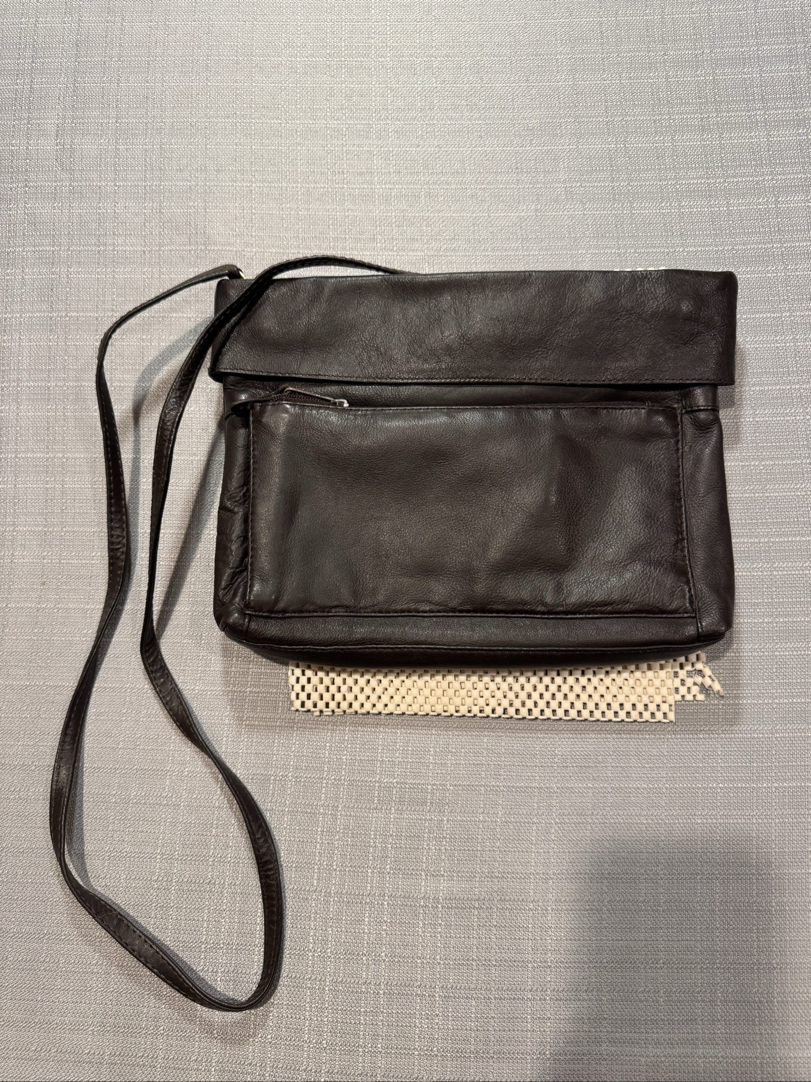 Carlos D’Santos Genuine Leather Crossbody Shoulder Bag – Dark Brown – Paisley Lining