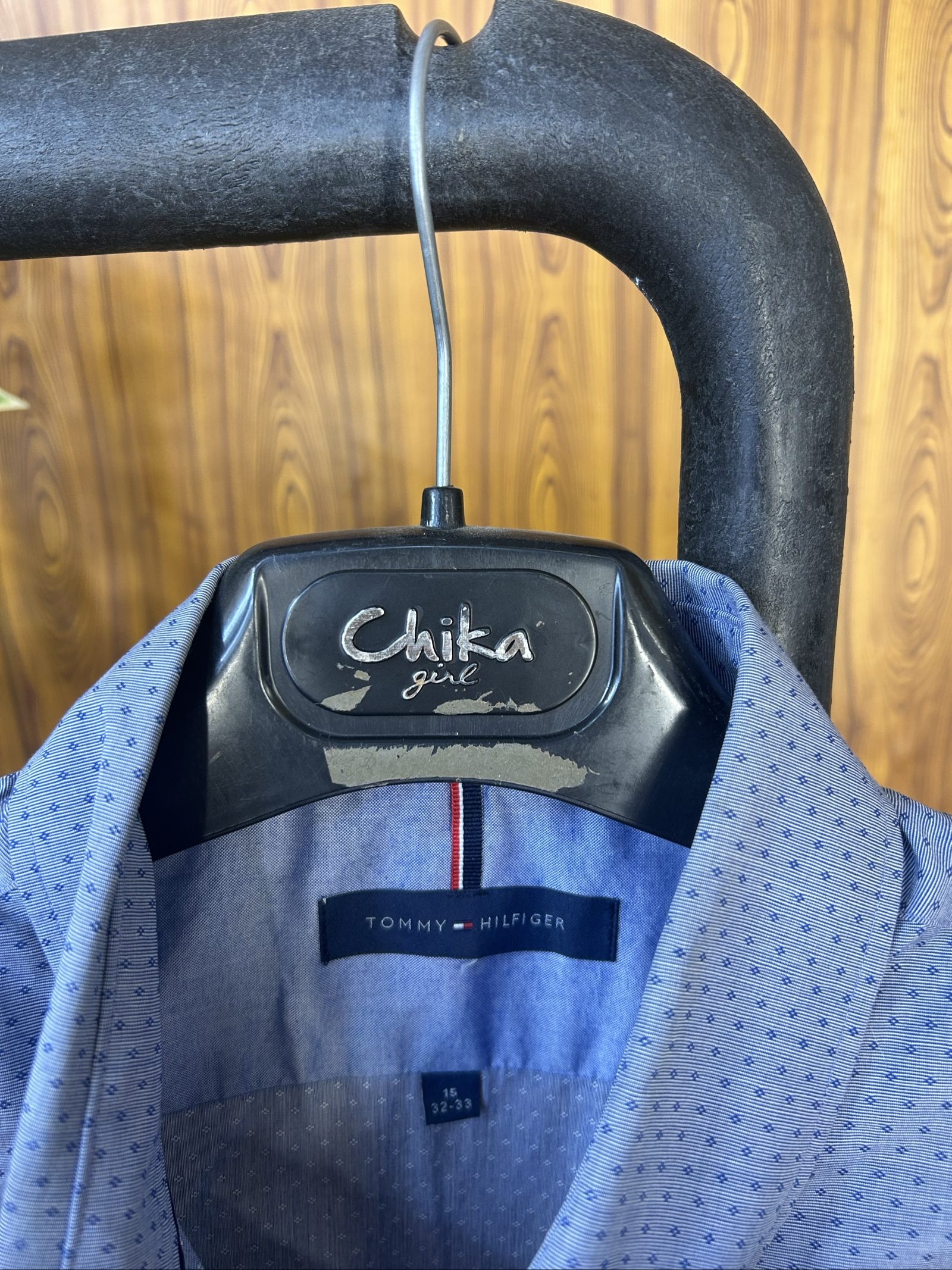 Tommy Hilfiger Uomo Camicia Blu a Microfantasia Taglia 15 32-33 image 2