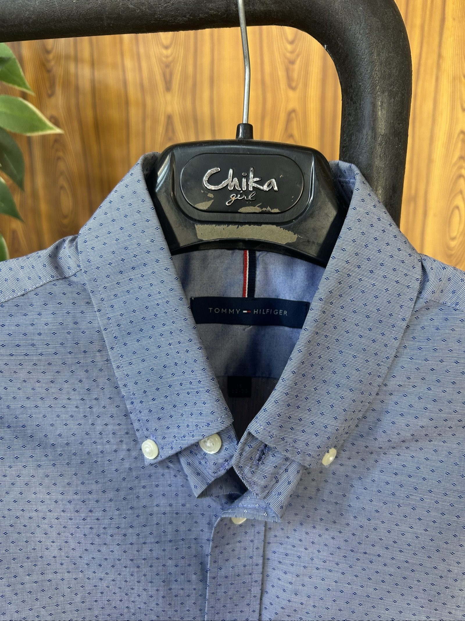 Tommy Hilfiger Uomo Camicia Blu a Microfantasia Taglia 15 32-33 image 3