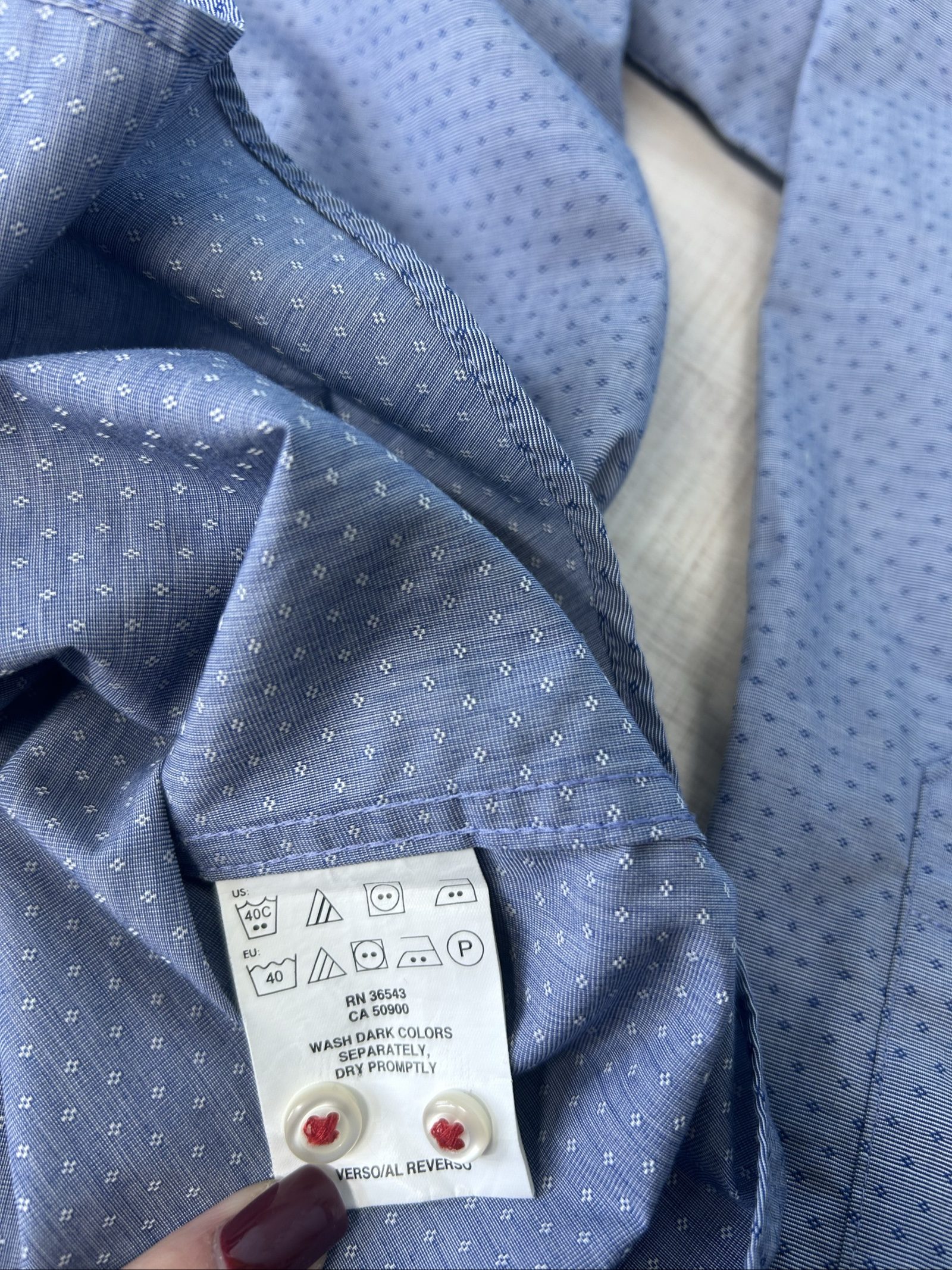Tommy Hilfiger Uomo Camicia Blu a Microfantasia Taglia 15 32-33 image 10