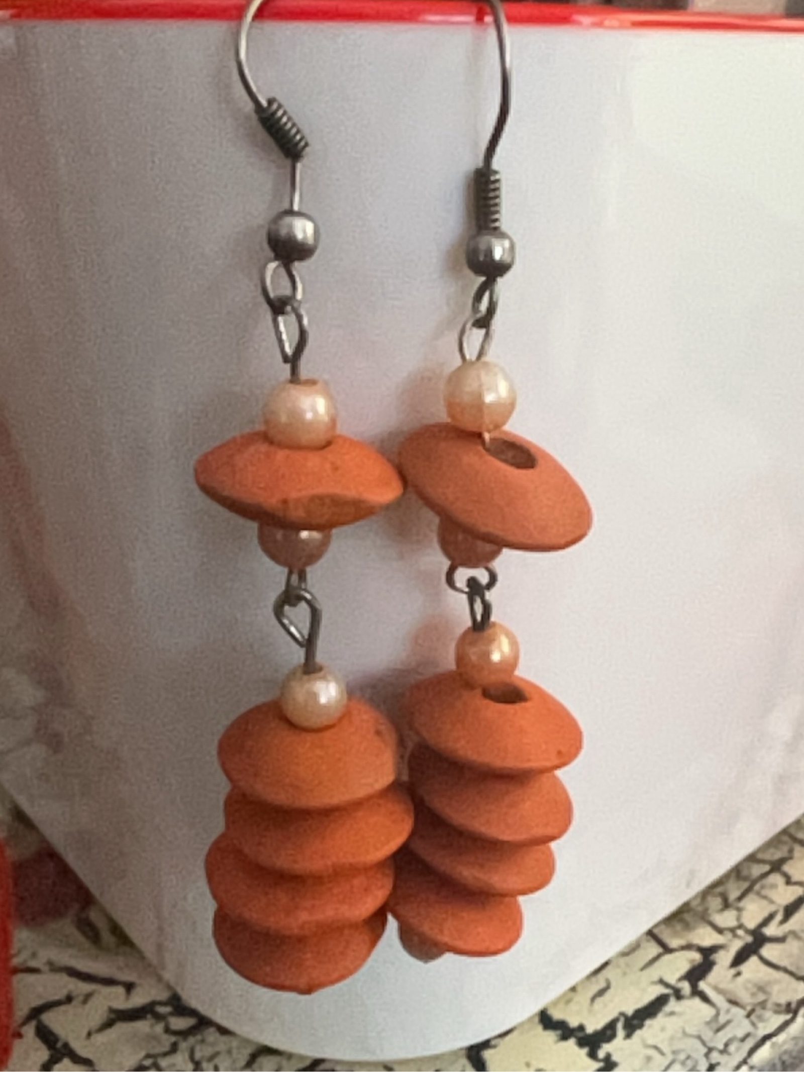 Orange & Beige Handmade Drop Earrings