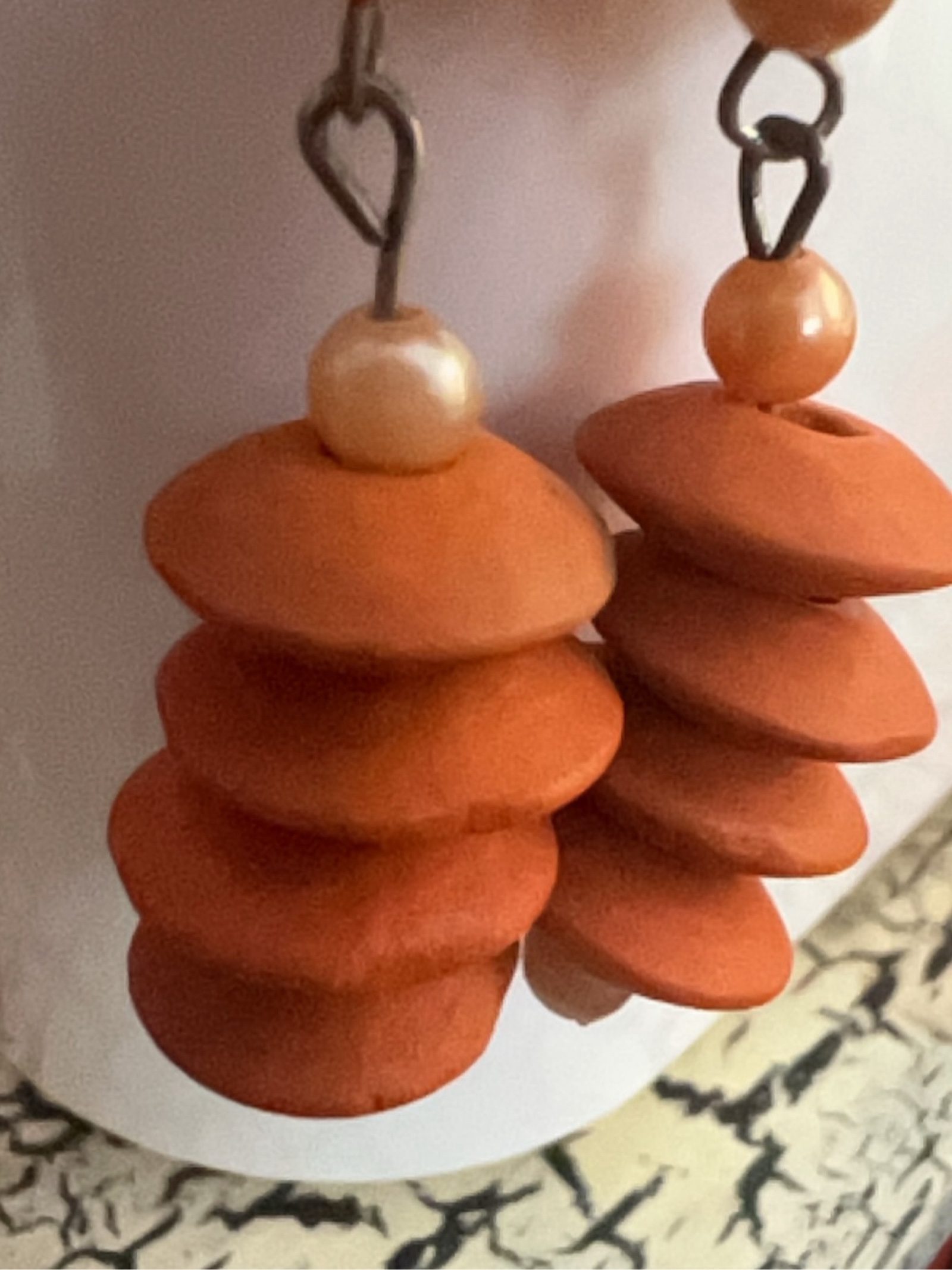 Orange & Beige Handmade Drop Earrings image 2