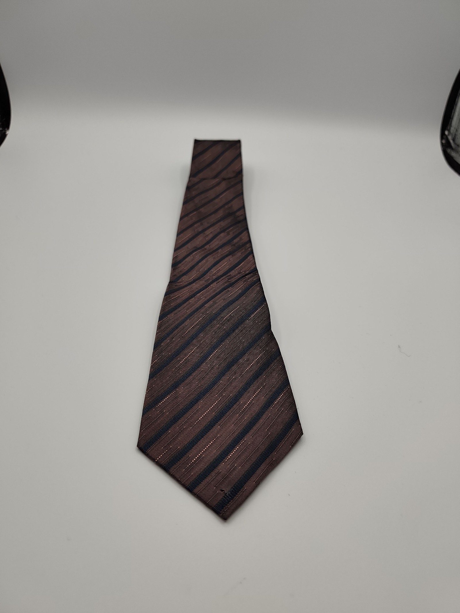 Pierre Cardin Men's Brown & Navy Striped Silk Tie image 4