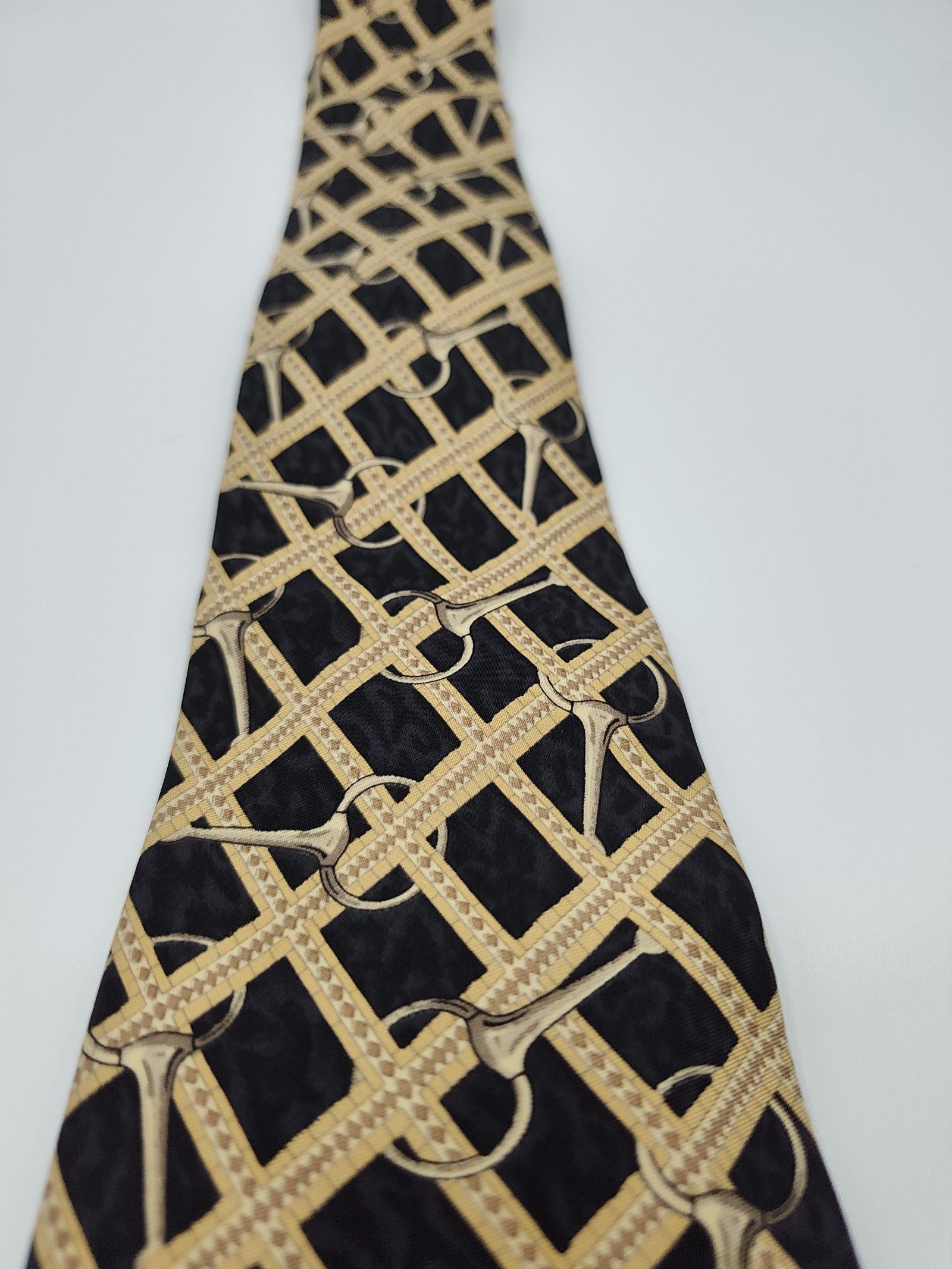 Celine Black & Beige Silk Designer Tie with Pattern image 8