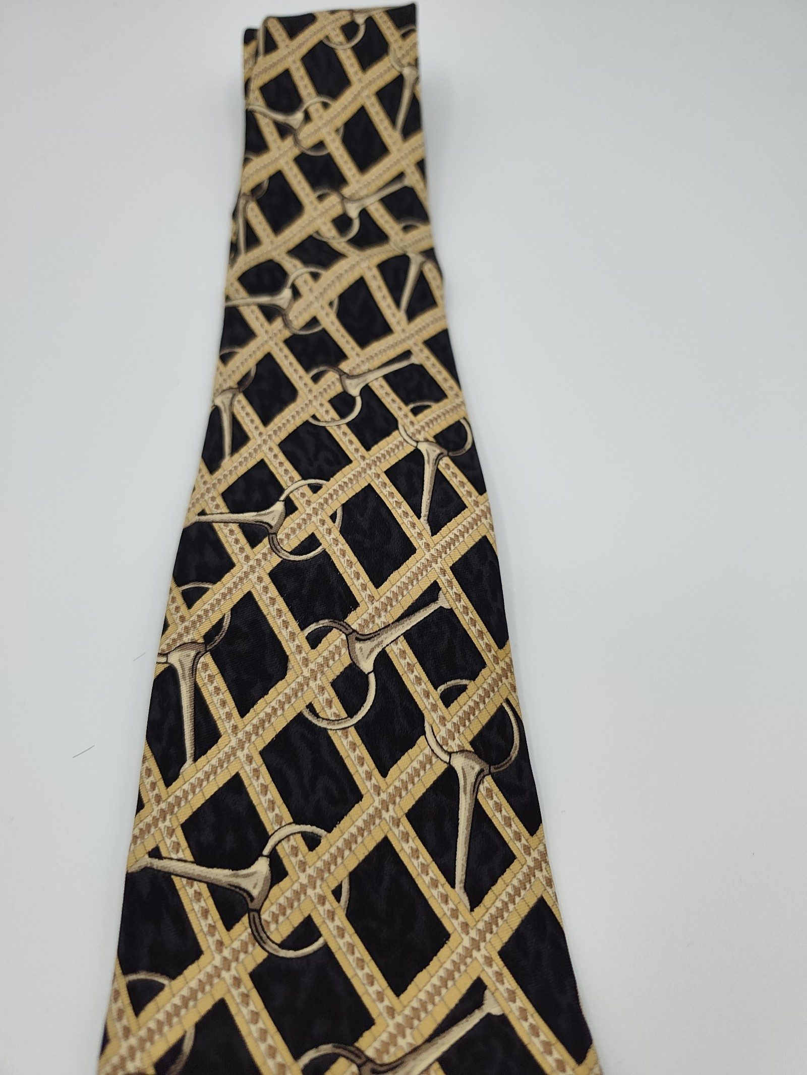 Celine Black & Beige Silk Designer Tie with Pattern image 9