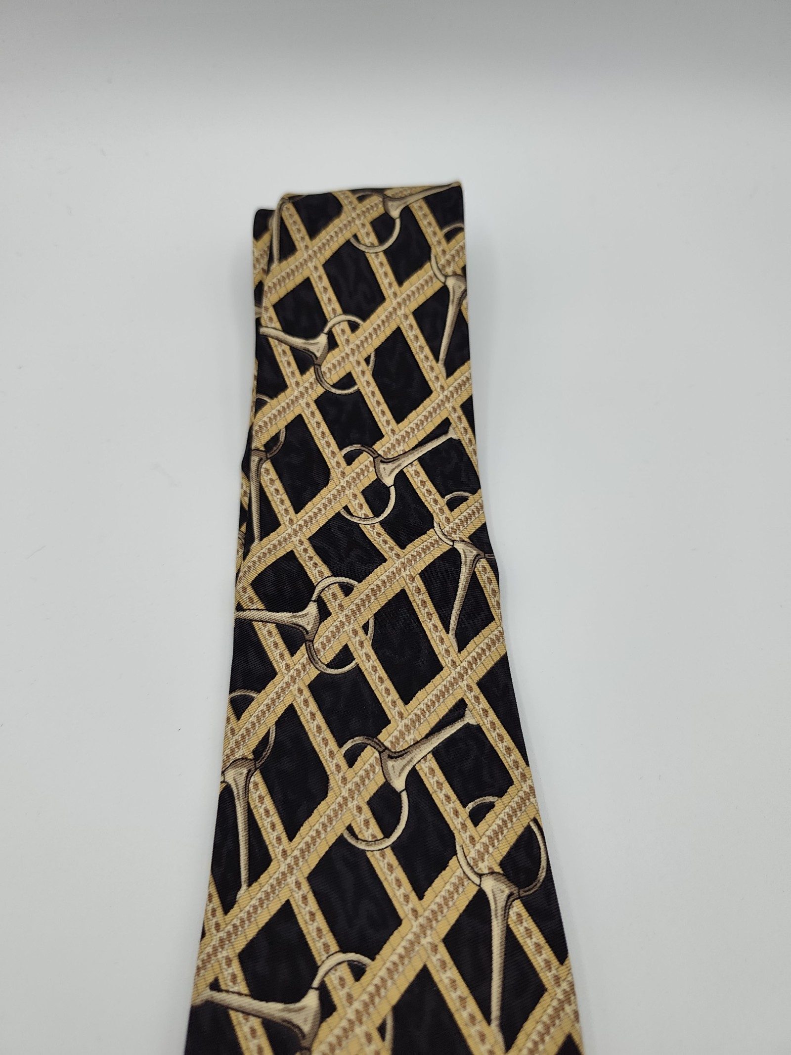 Celine Black & Beige Silk Designer Tie with Pattern image 10