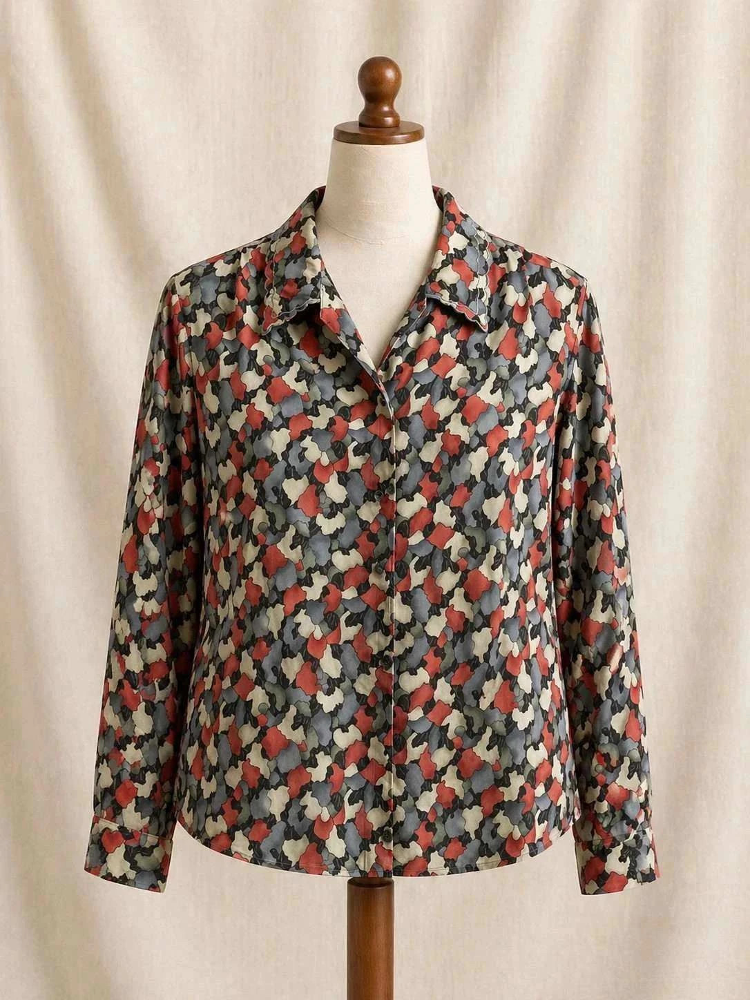Mugeres chemise rétro imprimé abstrait multicolore S