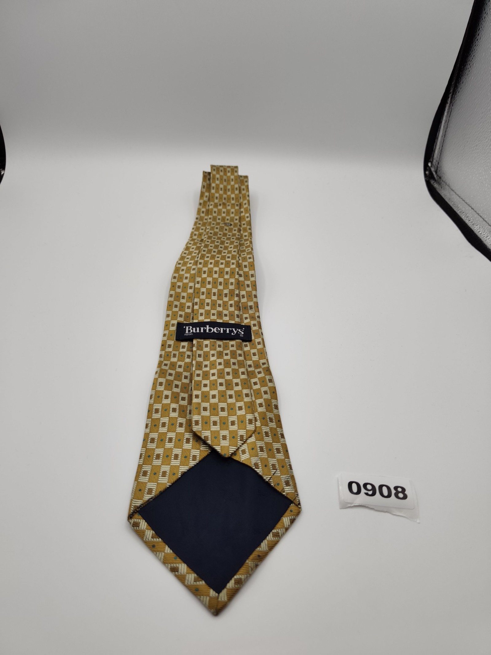 Burberry Gold & Blue Patterned Men's Silk Tie