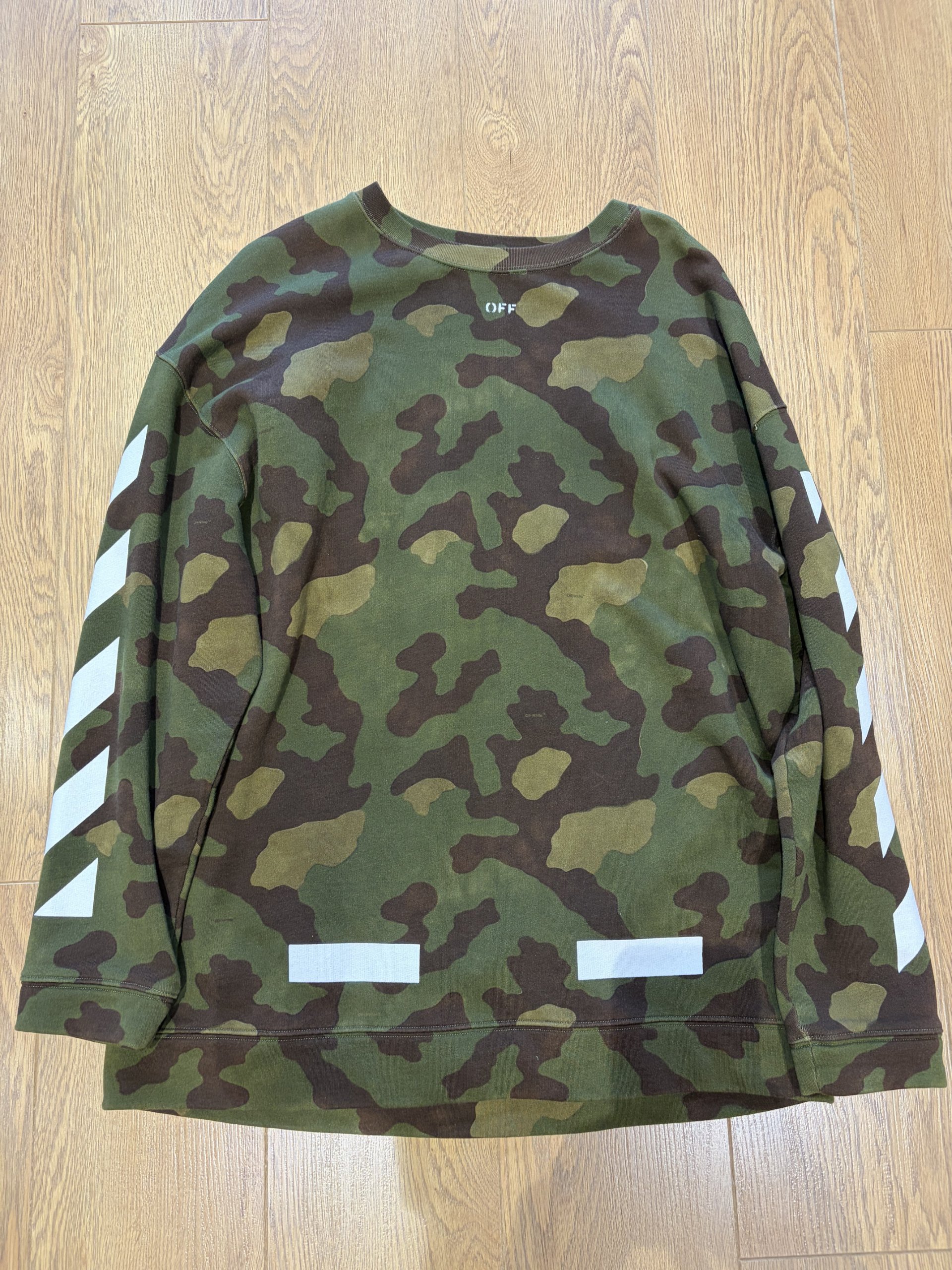 Off-White Mens Green Camouflage Logo Print Sweatshirt Medium