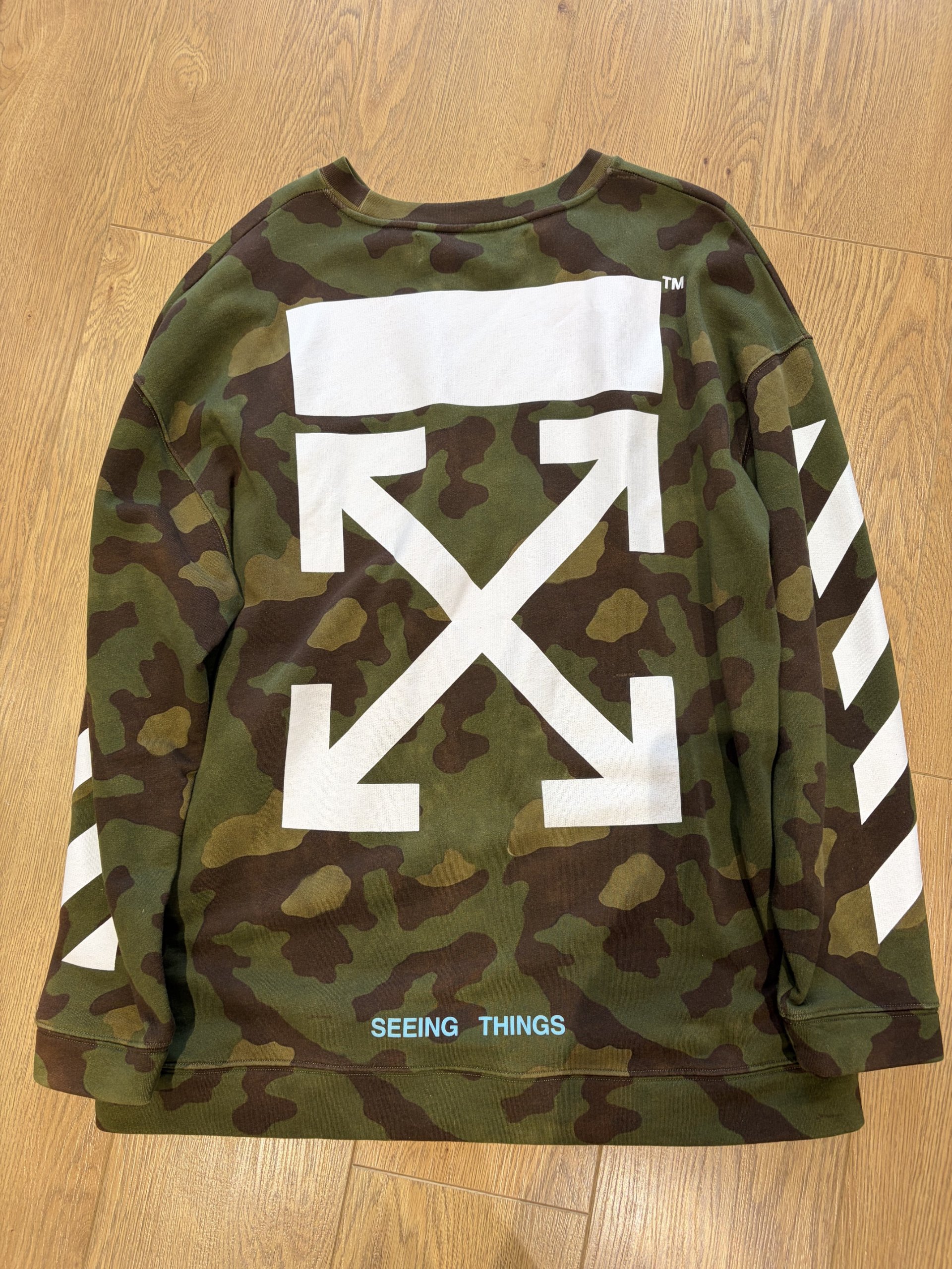 Off-White Mens Green Camouflage Logo Print Sweatshirt Medium image 2
