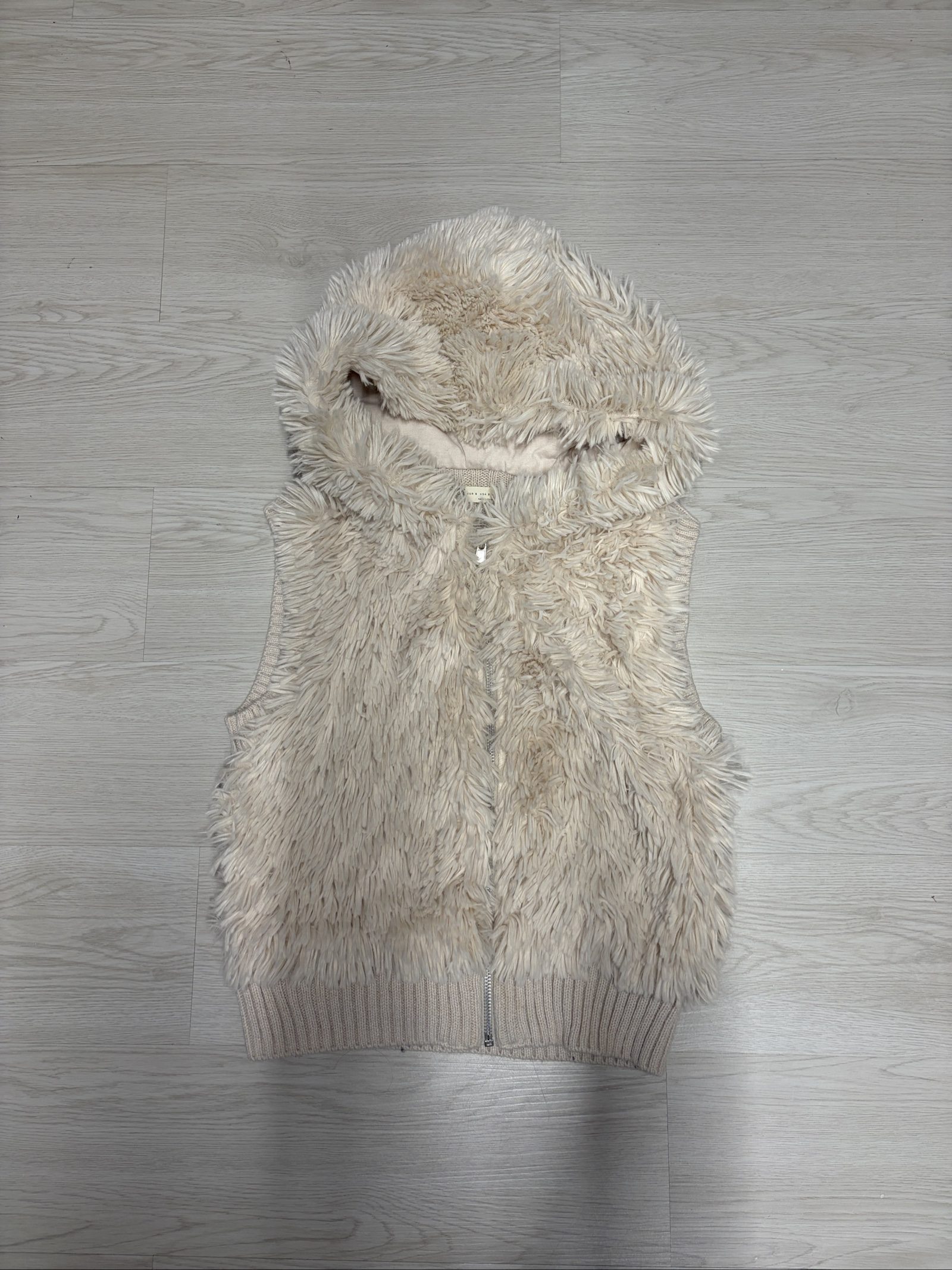 StravidaraBeige Faux Fur Hooded Vest Small