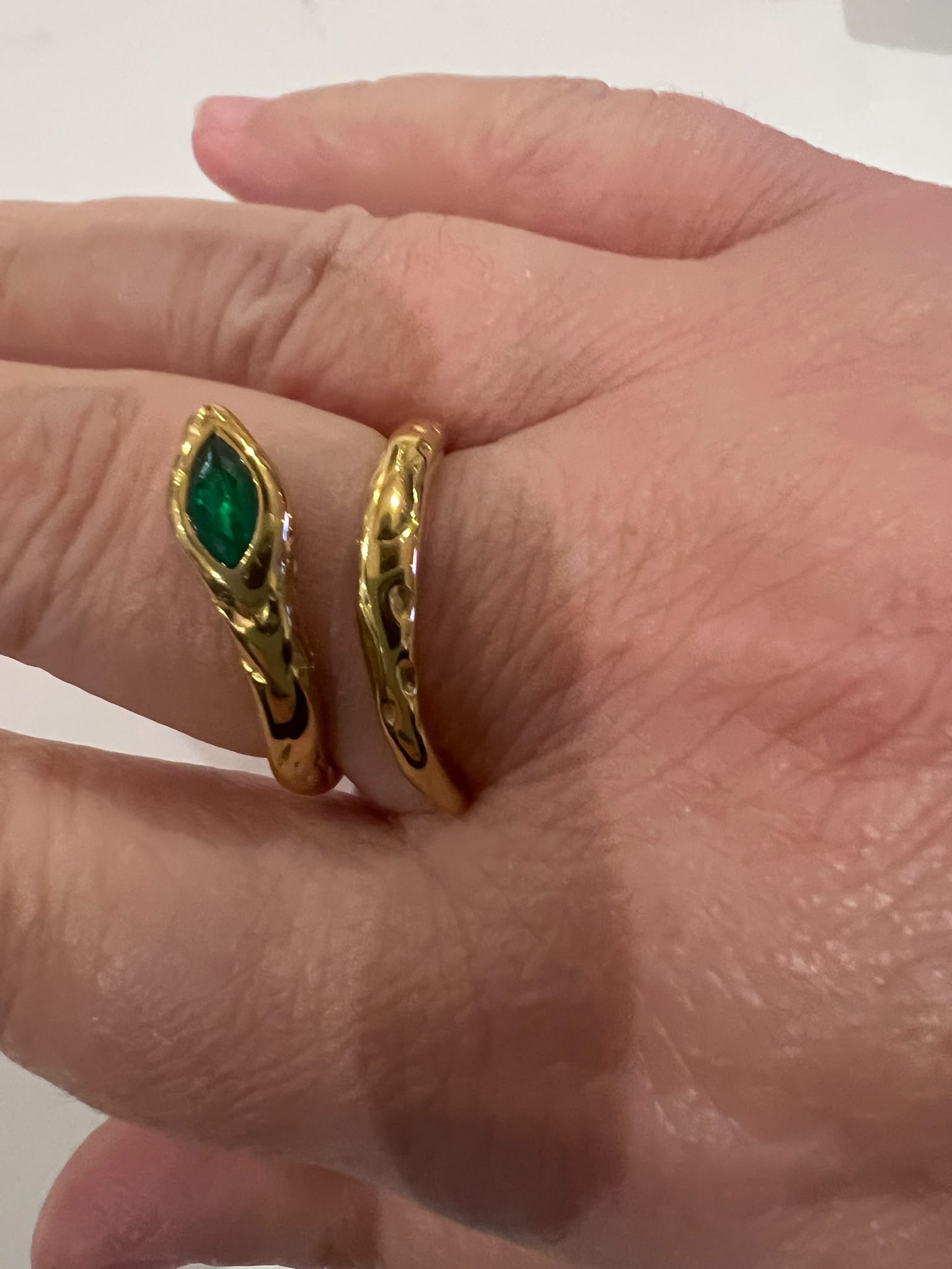 Gold & Green Snake Wrap Ring Size adjustable new without tags