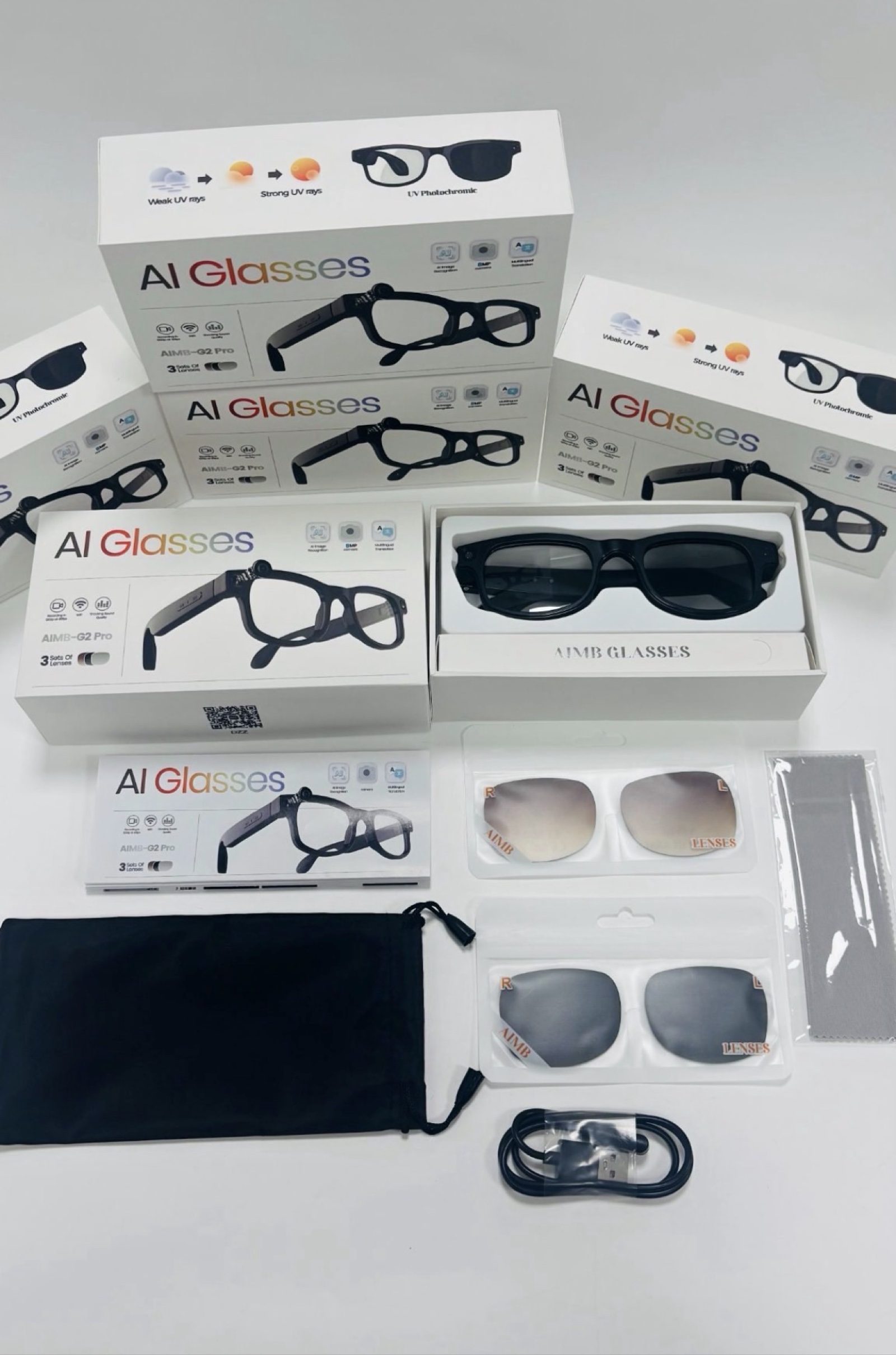 AI Black Smart Glasses Bluetooth Camera 1080P Video Recording