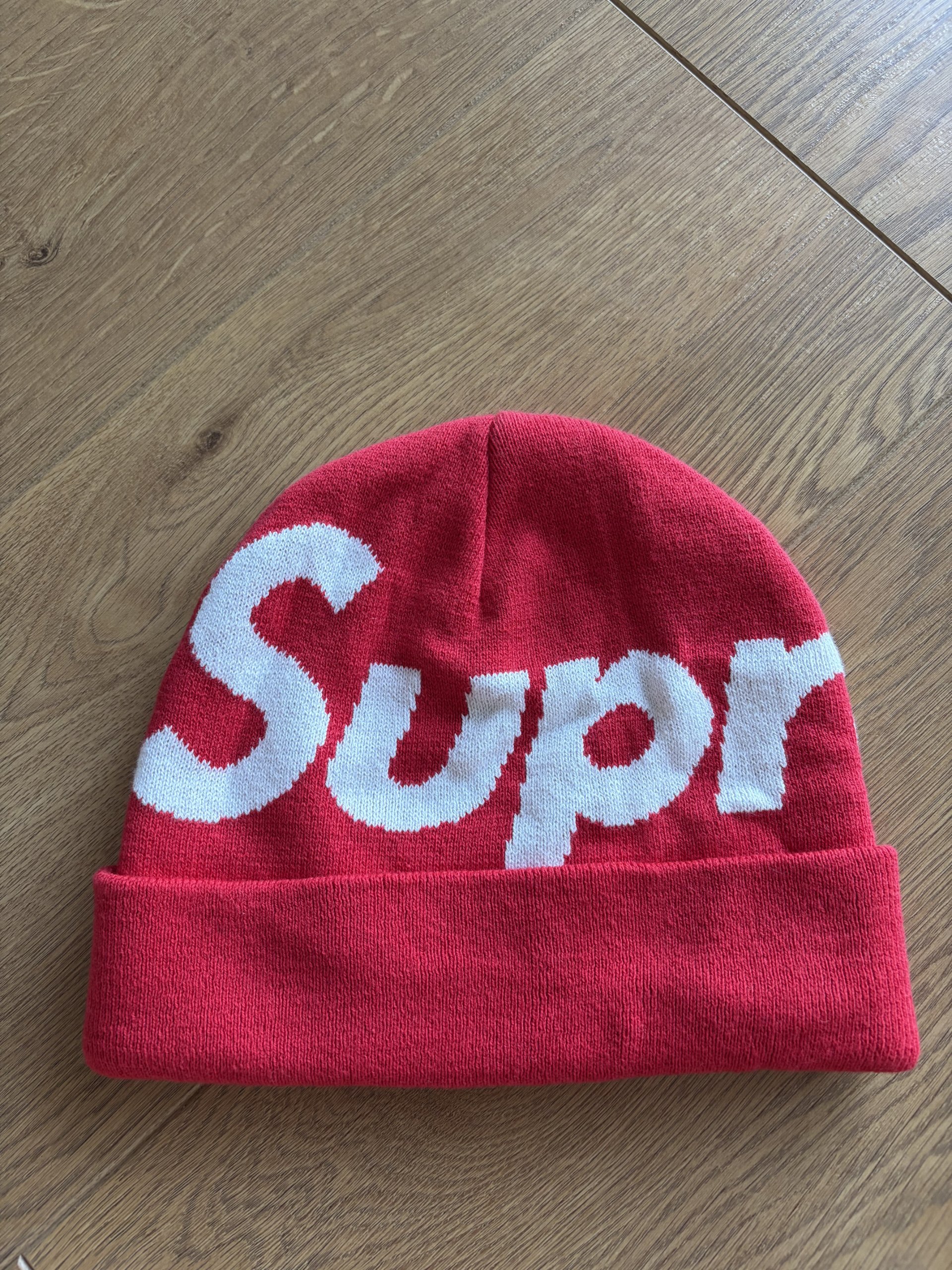 Supreme Red & White Logo Beanie Hat Unisex
