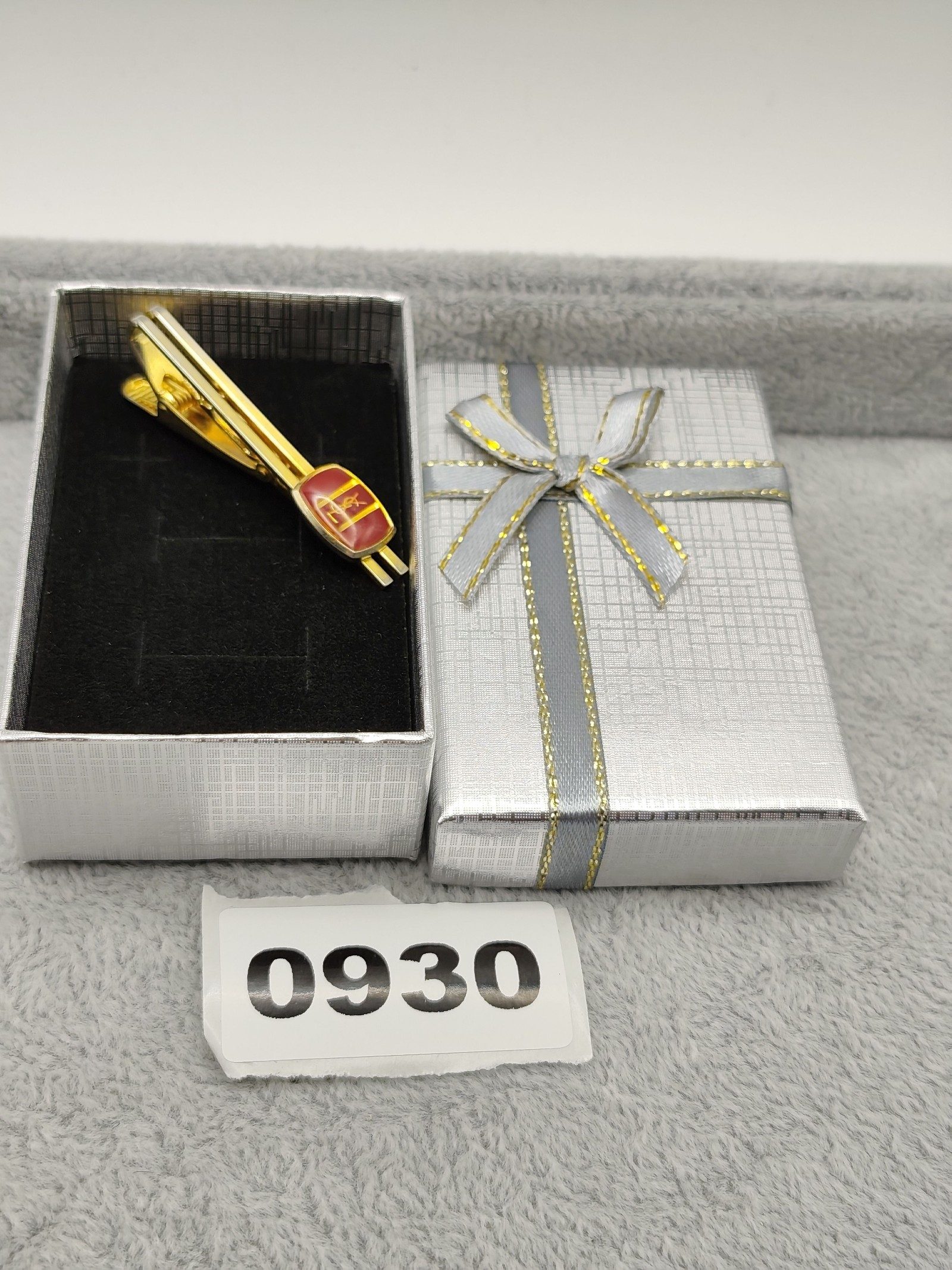 YSL Gold & Red Logo Tie Clip
