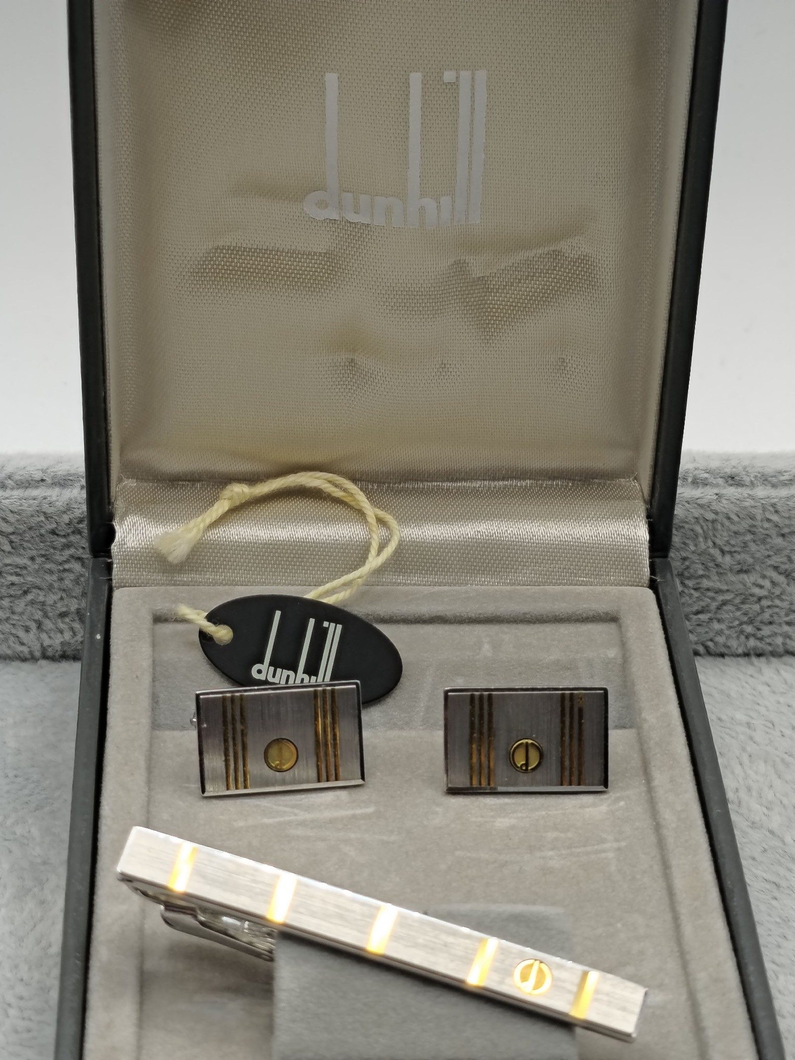 Dunhill Silver & Gold Tone Tie Clip & Cufflinks Set image 2