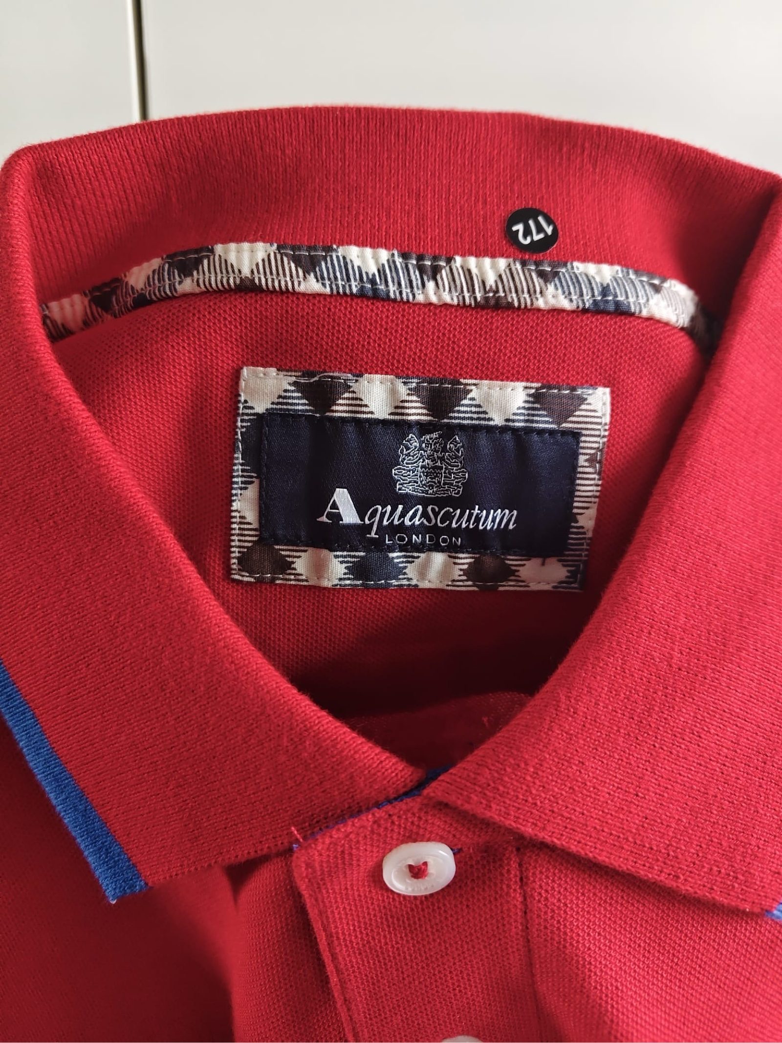 Aquascutum Men's Red & Blue Polo Shirt Medium image 3