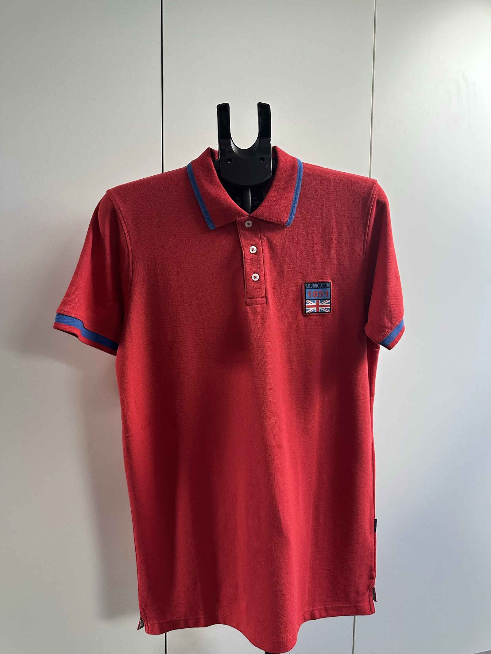 Aquascutum Men's Red & Blue Polo Shirt Medium